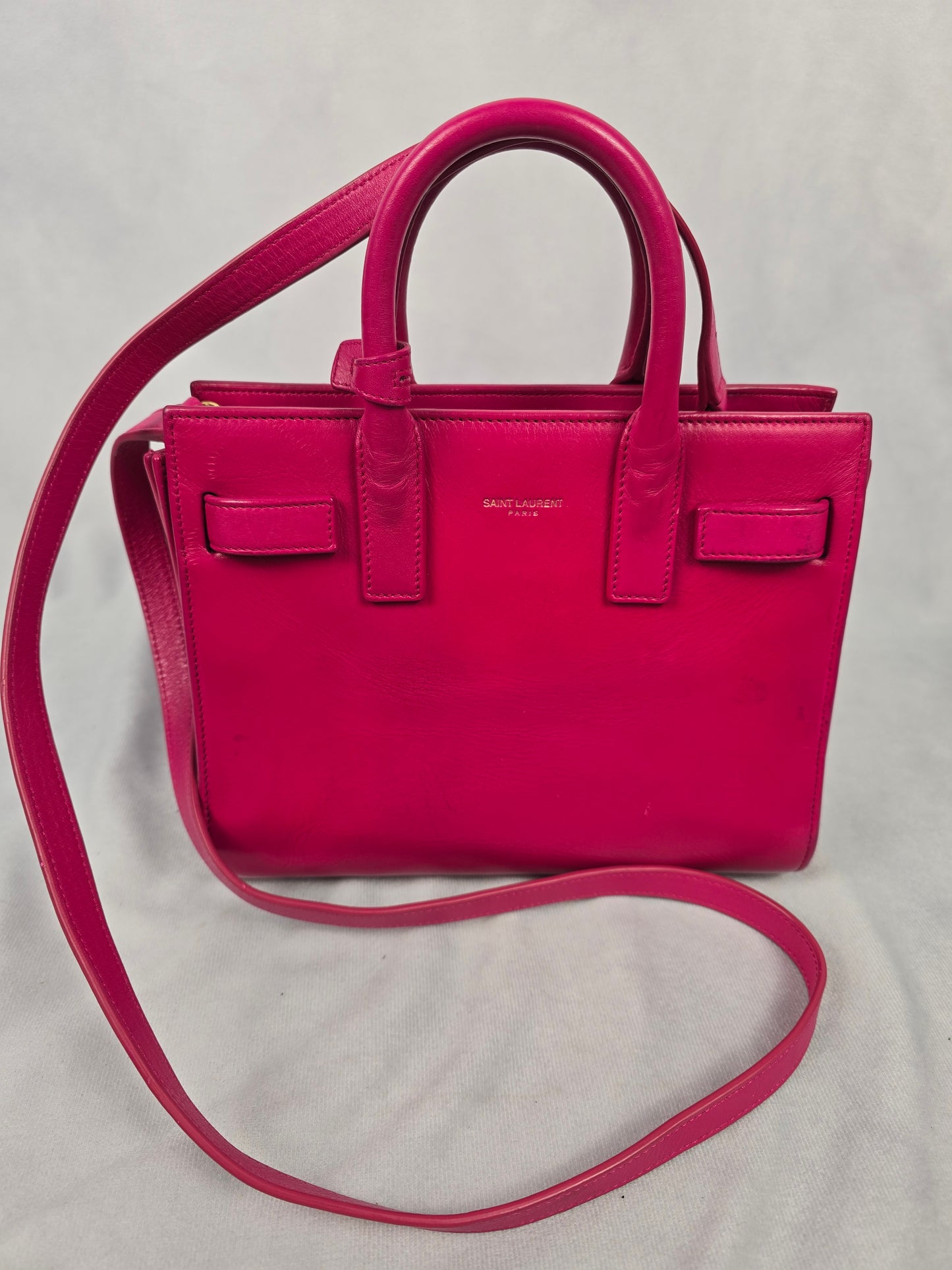 YSL Sac de Jour in Fuchsia Leather with Shoulder Strap