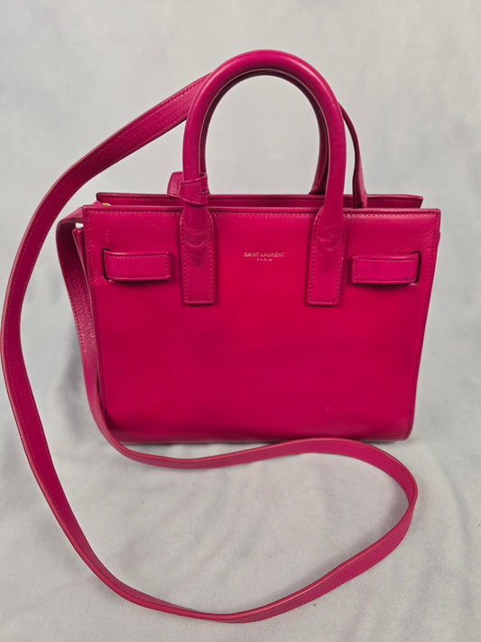 YSL Sac de Jour in Fuchsia Leather with Shoulder Strap