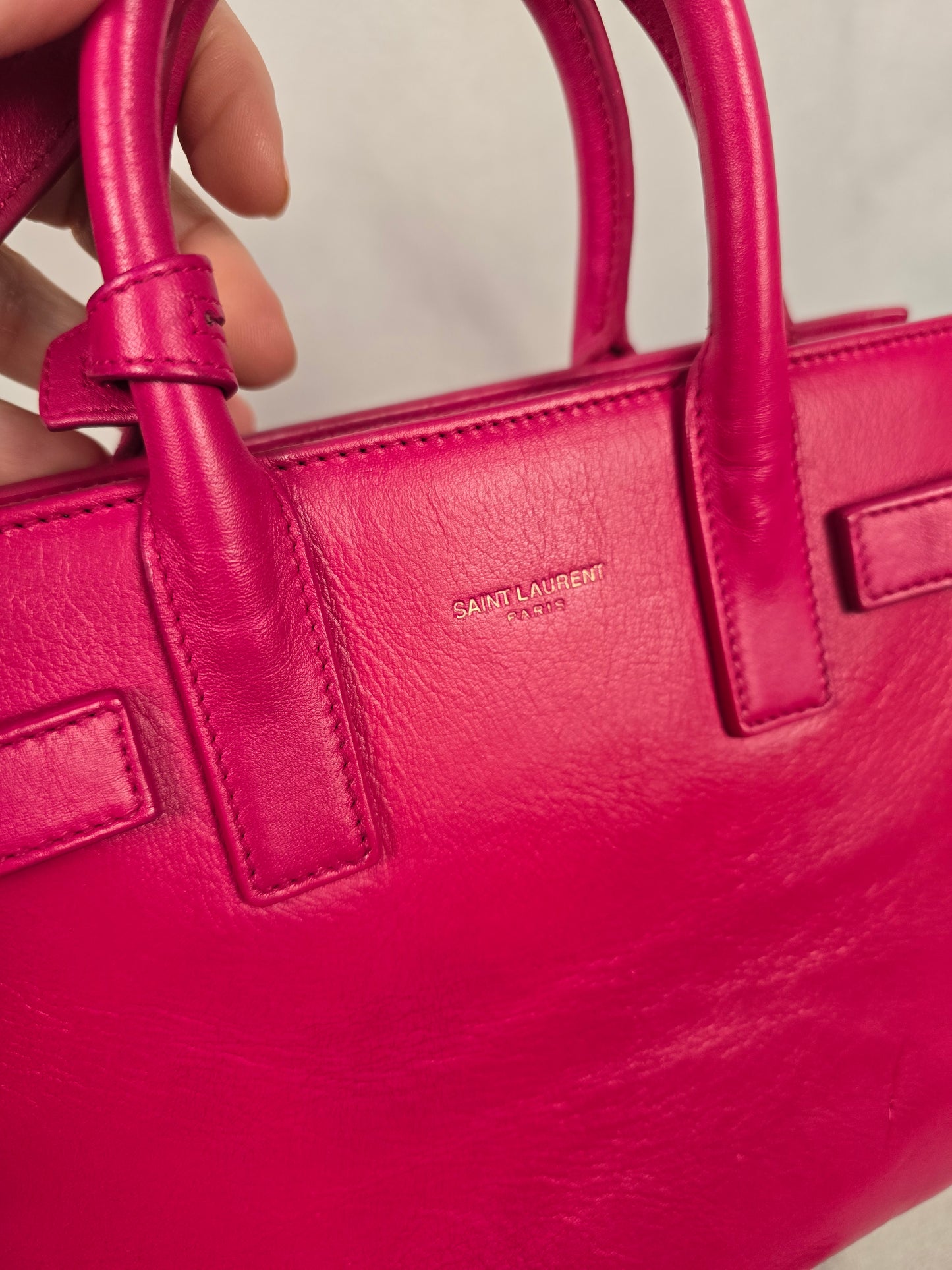 YSL Sac de Jour in Fuchsia Leather with Shoulder Strap