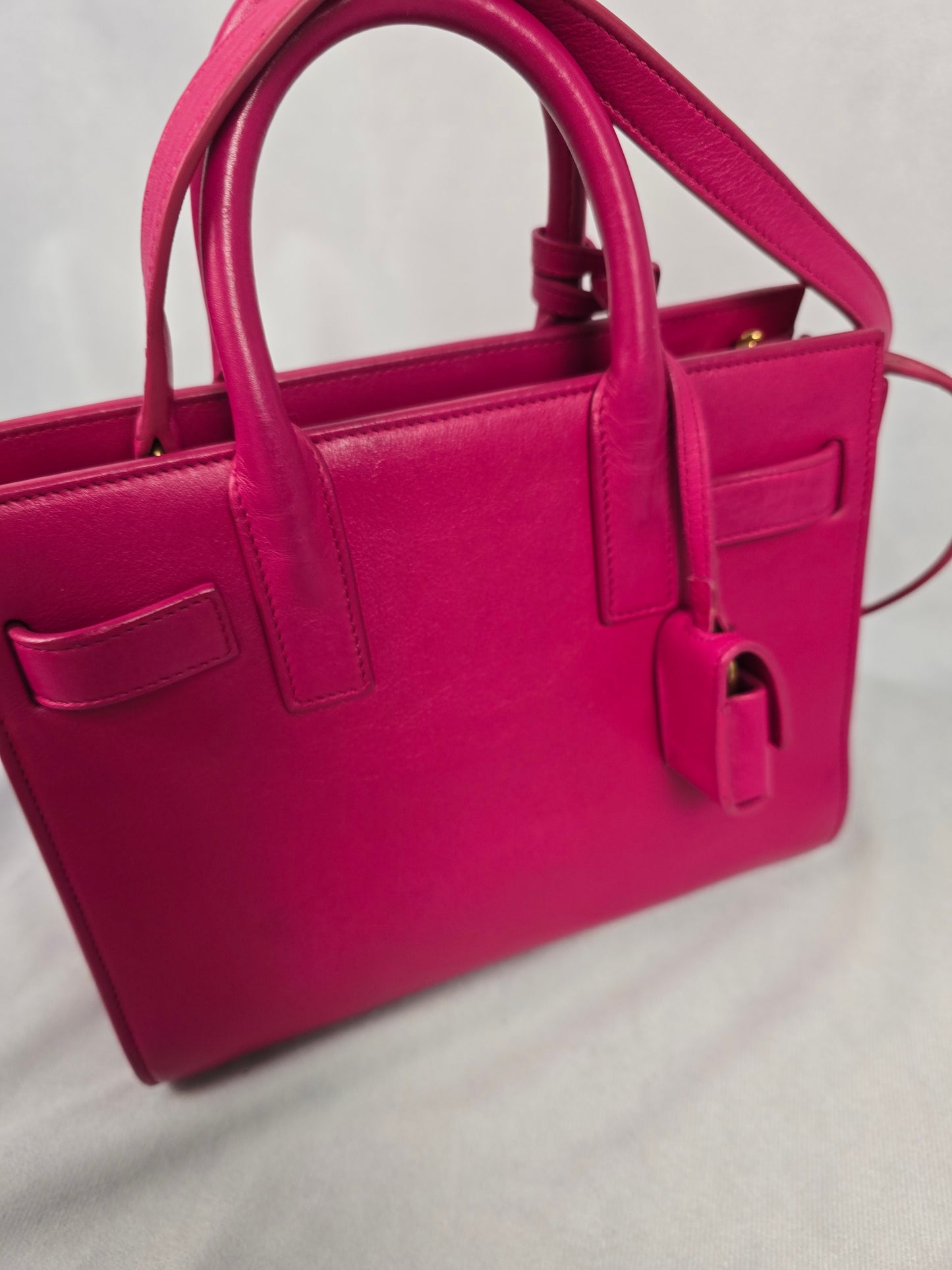 YSL Sac de Jour in Fuchsia Leather with Shoulder Strap