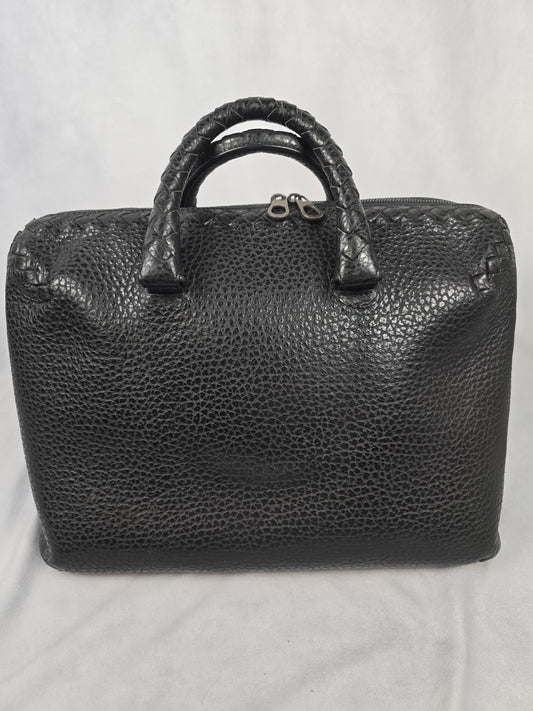 Bottega Veneta Borsa Leather Briefcase in Black