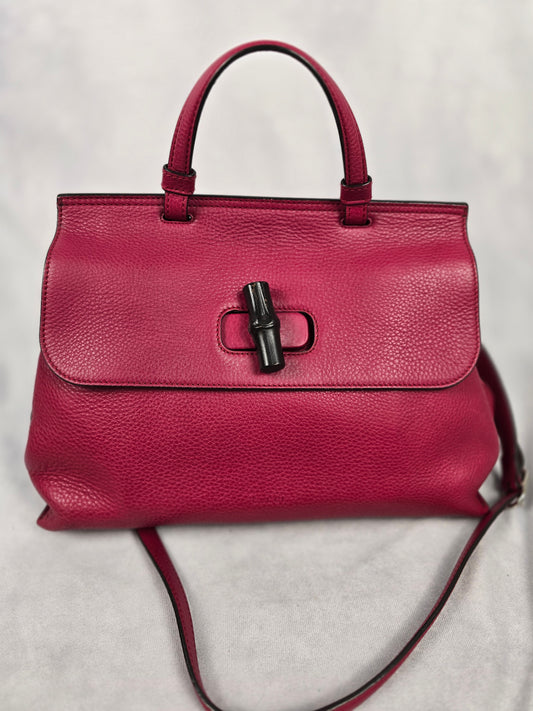 Gucci Daily Tote Bamboo Two-Way in Raspberry Leather