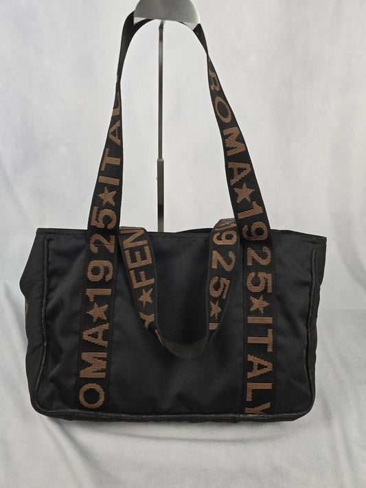 Fendi Roma 1925 Star Black Canvas Tote