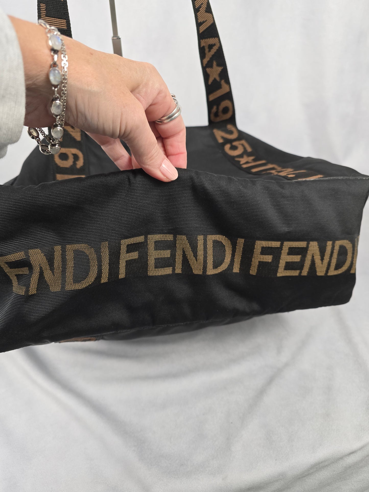 Fendi Roma 1925 Star Black Canvas Tote