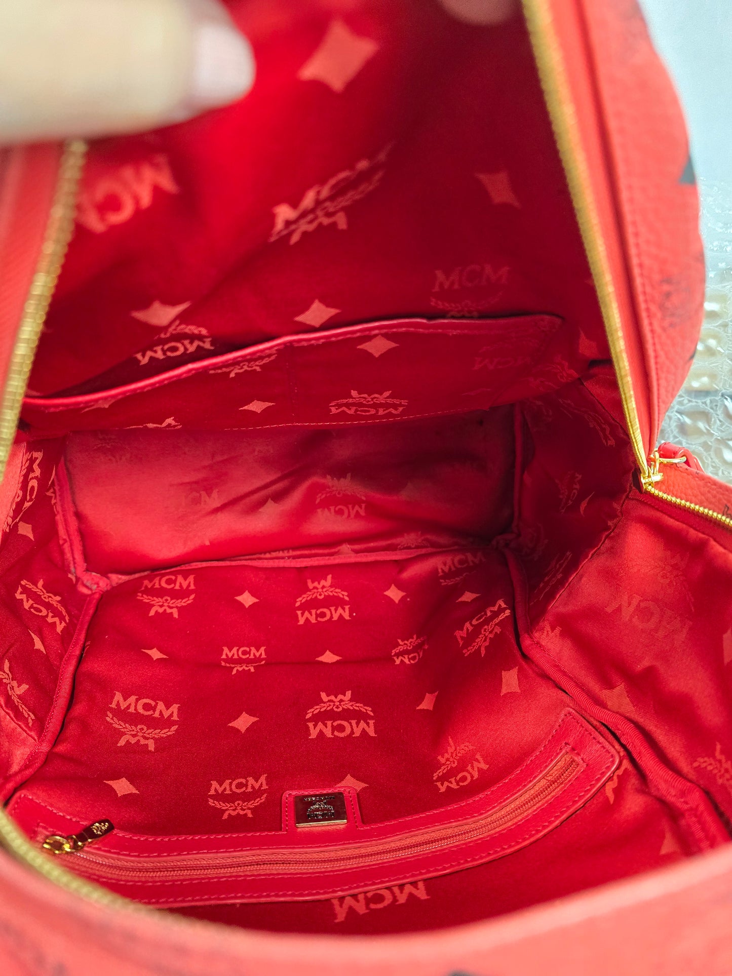 MCM Stark Visetos Backpack - Large - in Coral