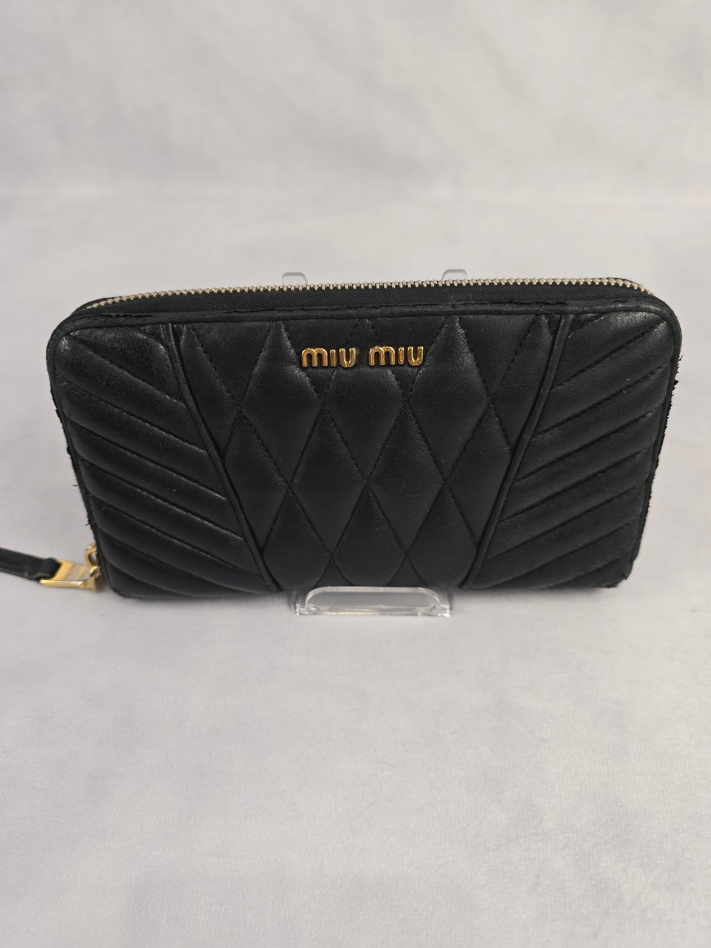 Miu Miu Black Nappa Biker Quited Long Wallet