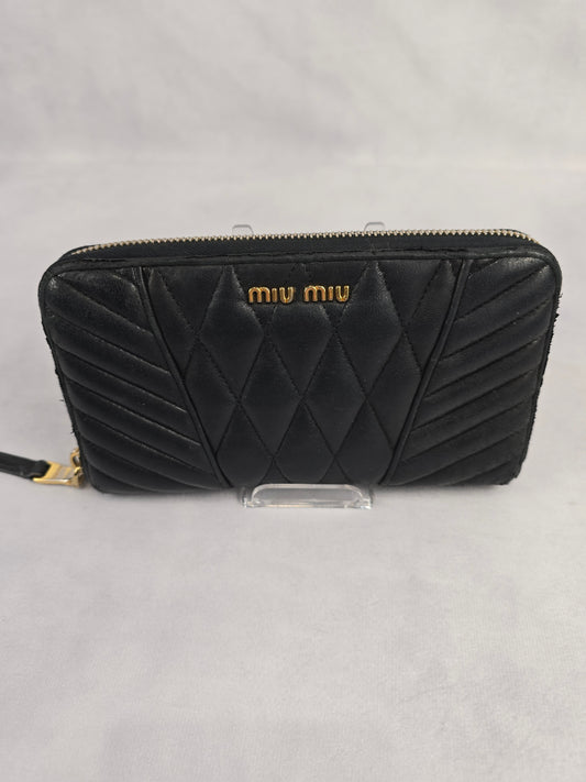Miu Miu Black Nappa Biker Quited Long Wallet