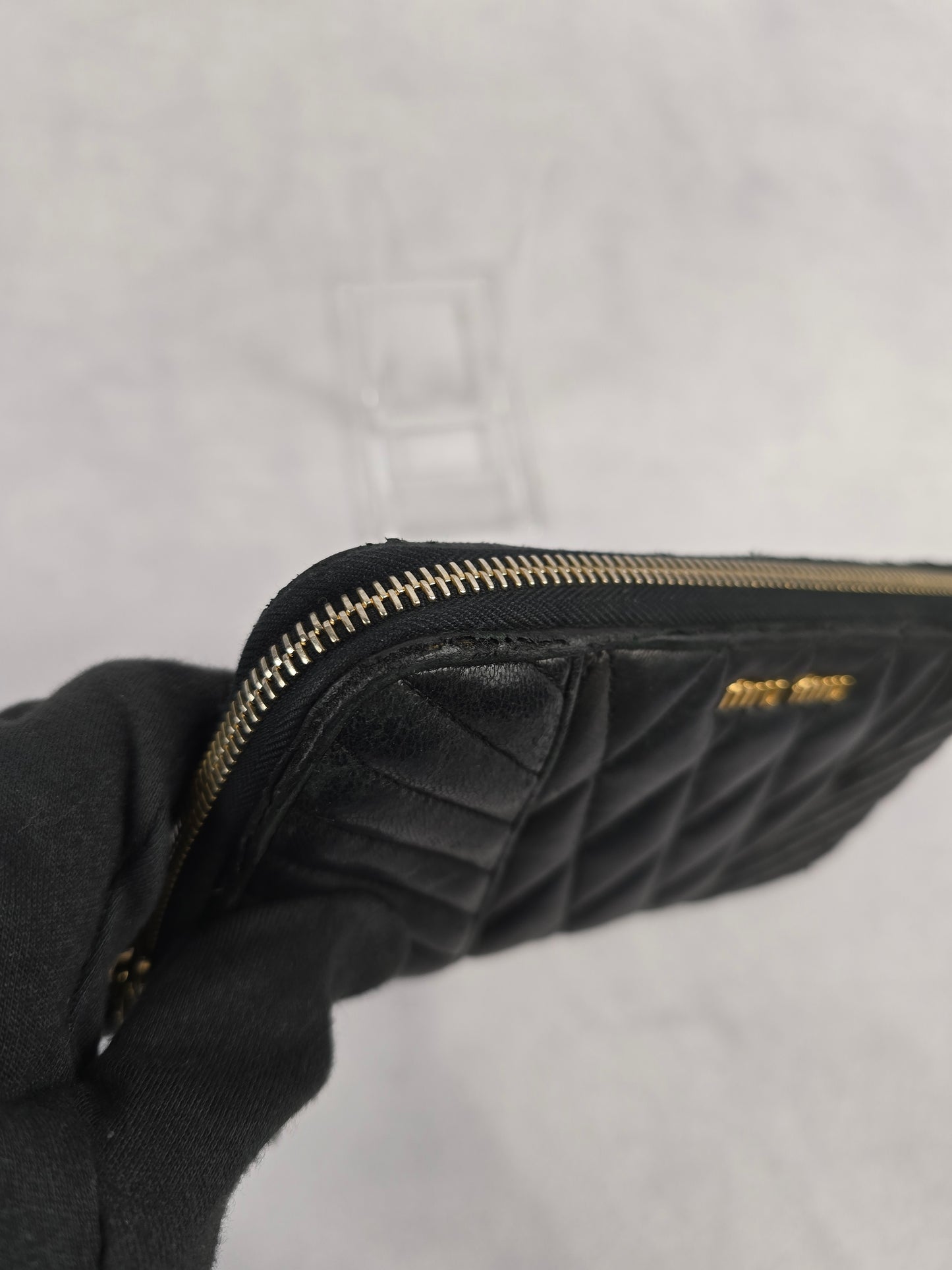 Miu Miu Black Nappa Biker Quited Long Wallet