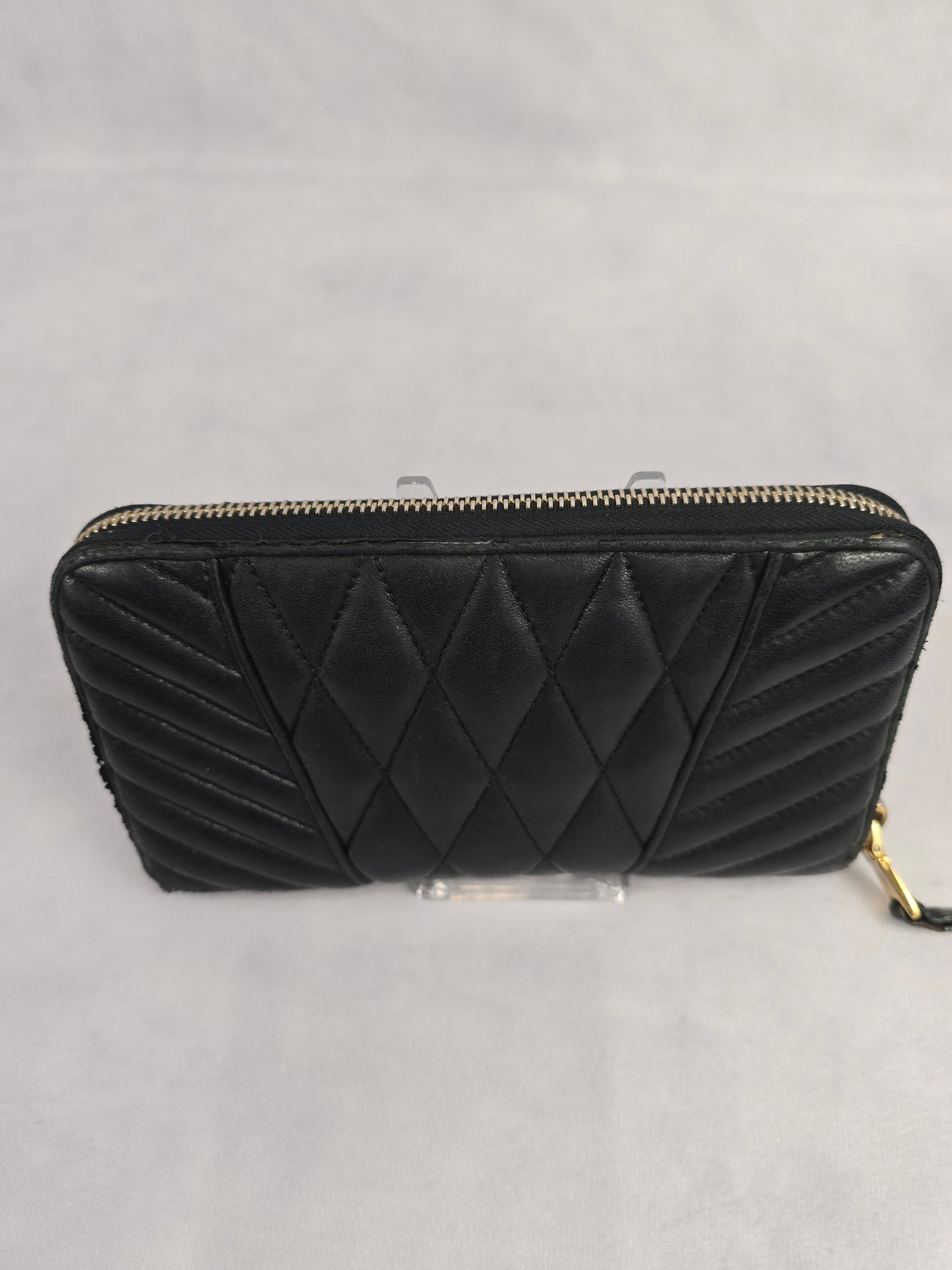 Miu Miu Black Nappa Biker Quited Long Wallet