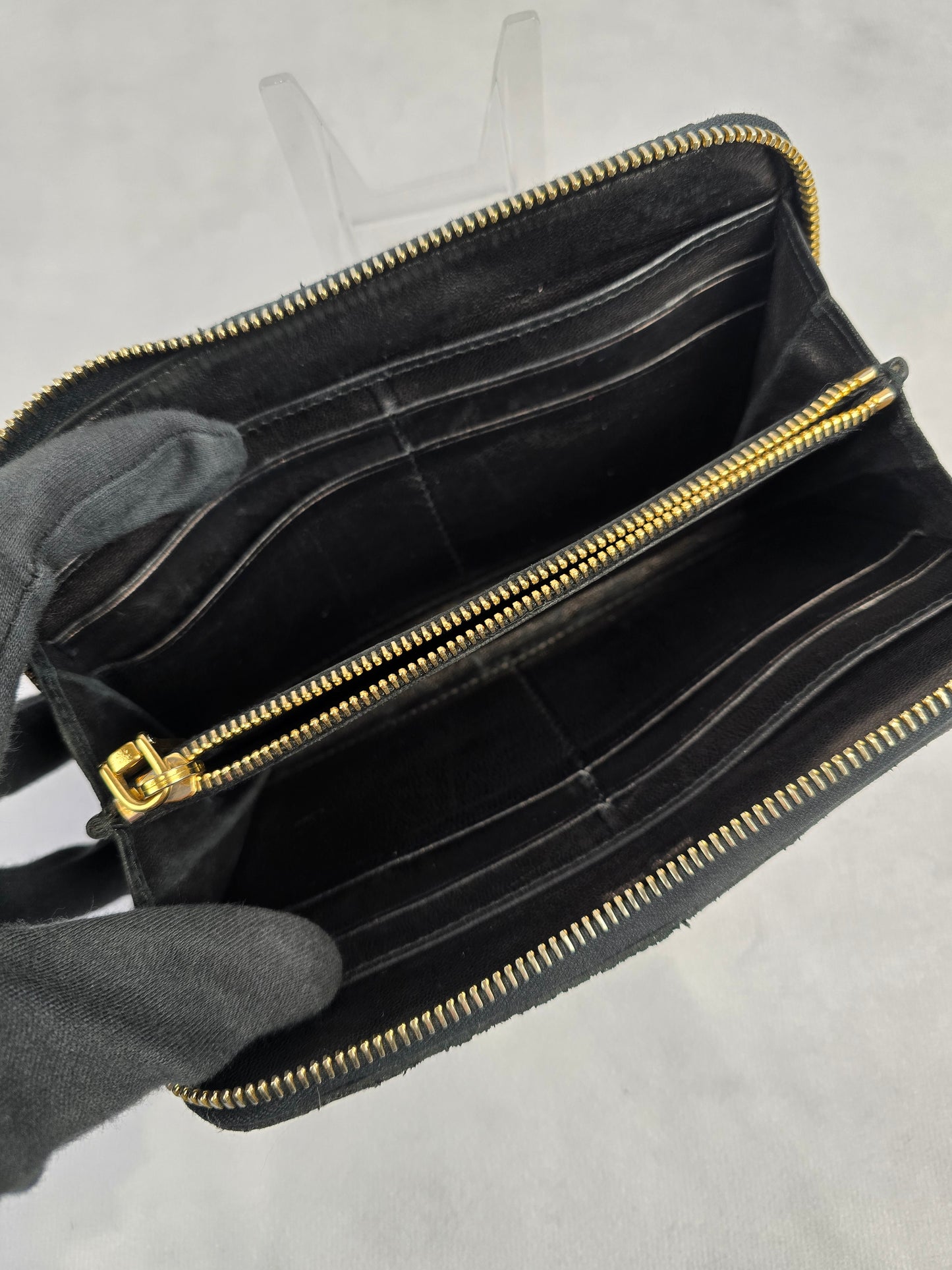 Miu Miu Black Nappa Biker Quited Long Wallet