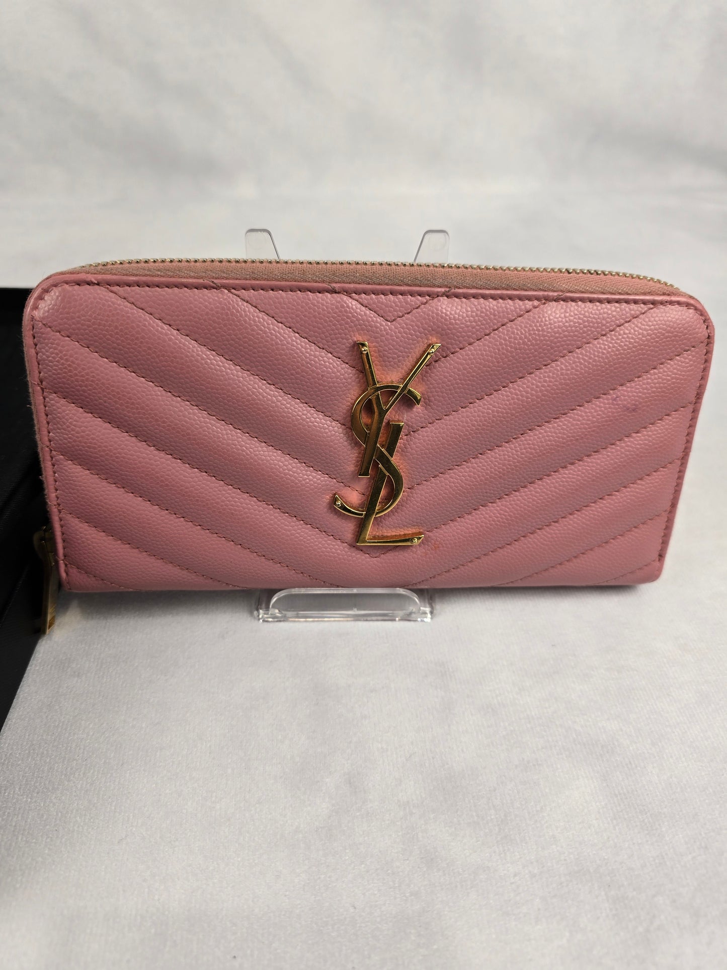 YSL Cassandre Matelasse Zip Around Wallet in Pink