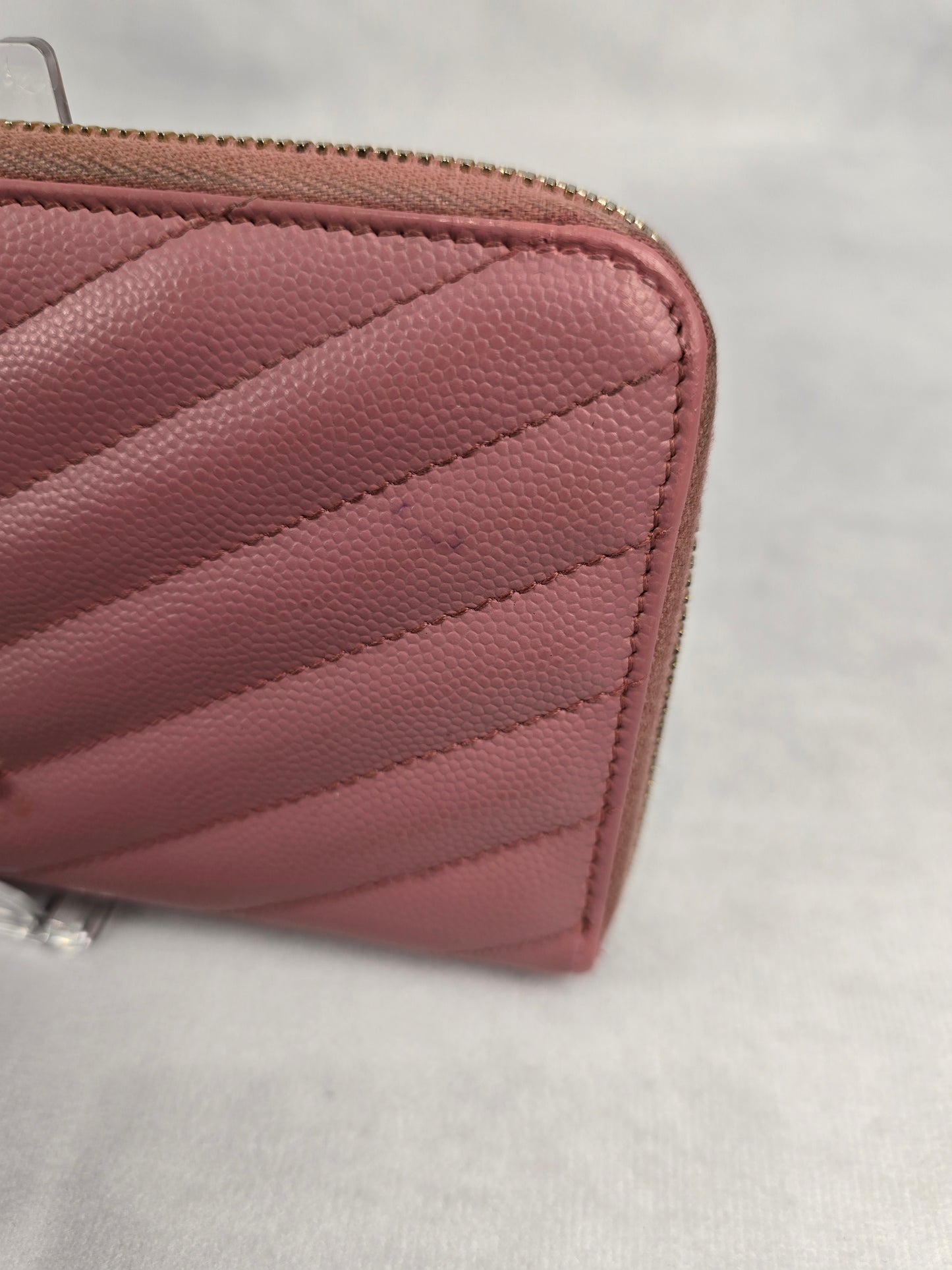 YSL Cassandre Matelasse Zip Around Wallet in Pink