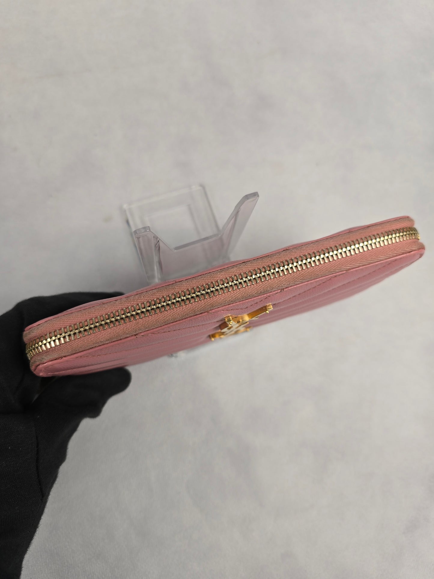 YSL Cassandre Matelasse Zip Around Wallet in Pink