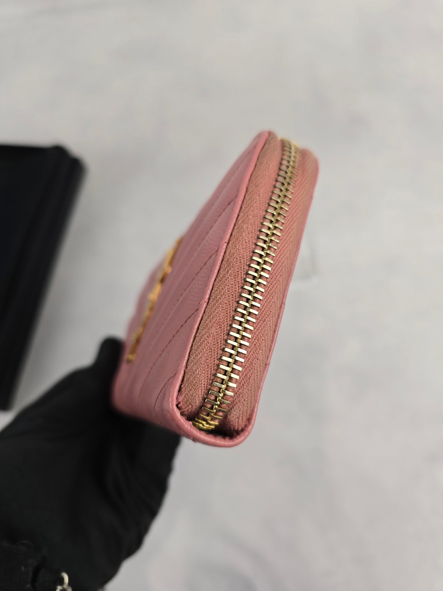 YSL Cassandre Matelasse Zip Around Wallet in Pink