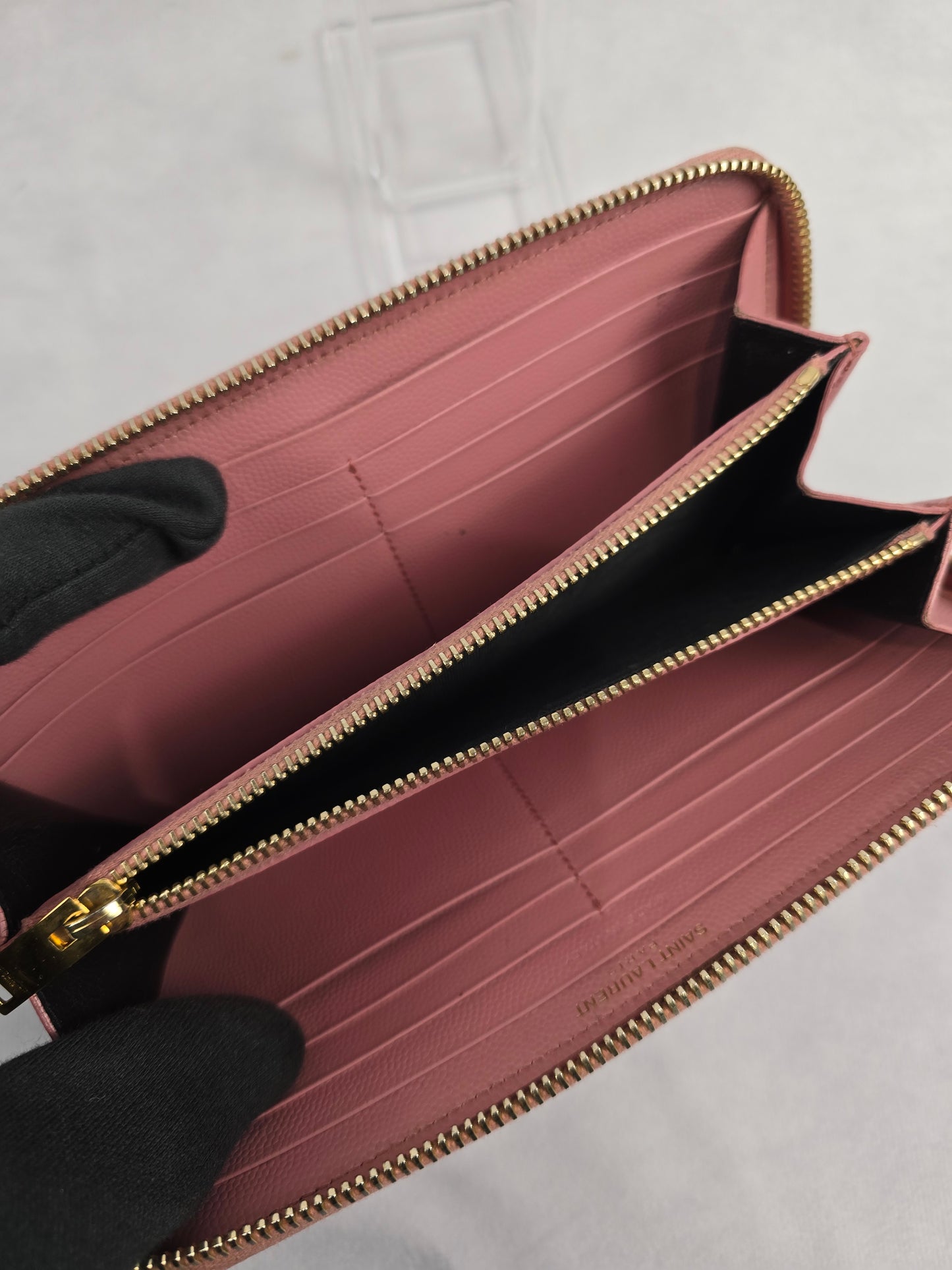 YSL Cassandre Matelasse Zip Around Wallet in Pink