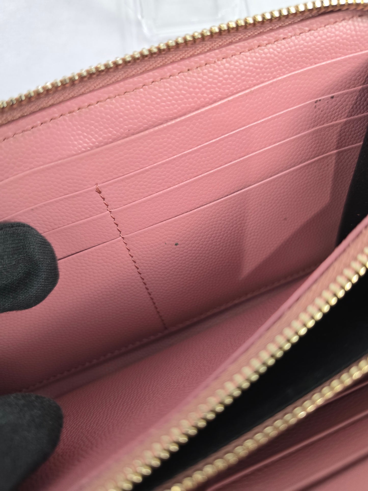 YSL Cassandre Matelasse Zip Around Wallet in Pink