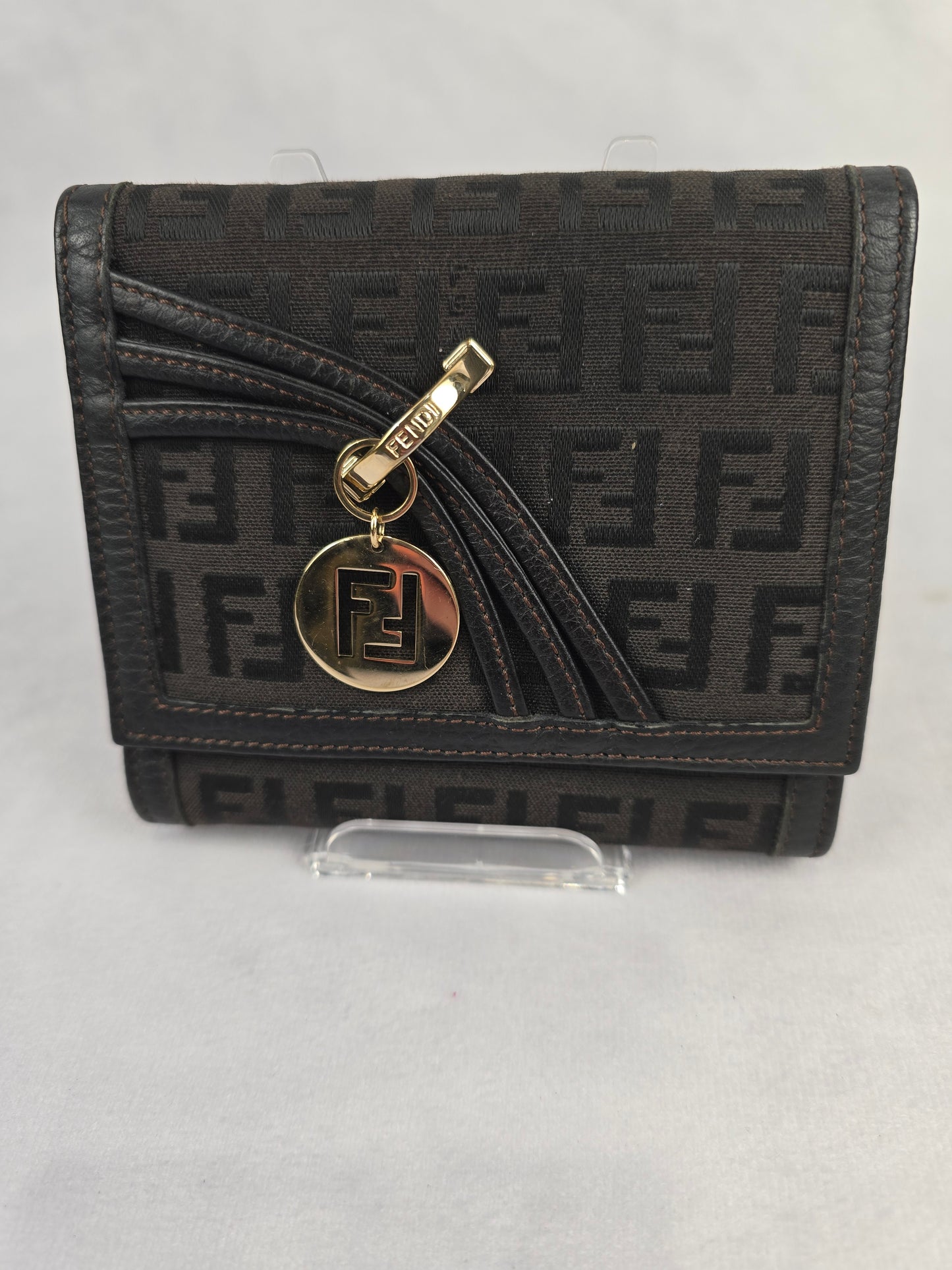 Fendi Vintage Zucca Trifold Wallet in Dark Brown