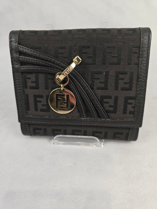 Fendi Vintage Zucca Trifold Wallet in Dark Brown