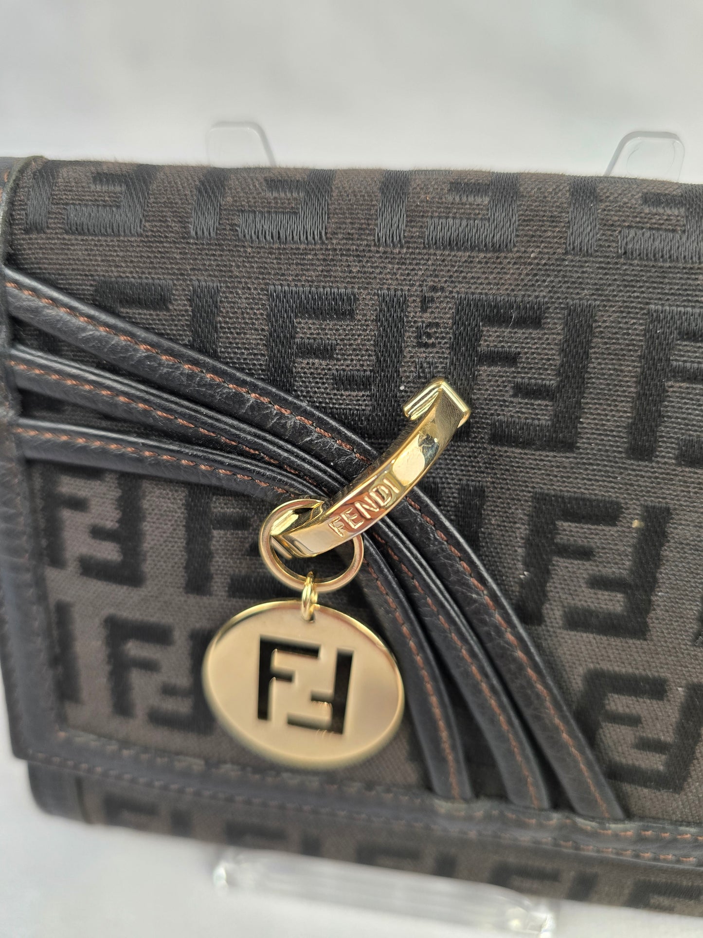Fendi Vintage Zucca Trifold Wallet in Dark Brown