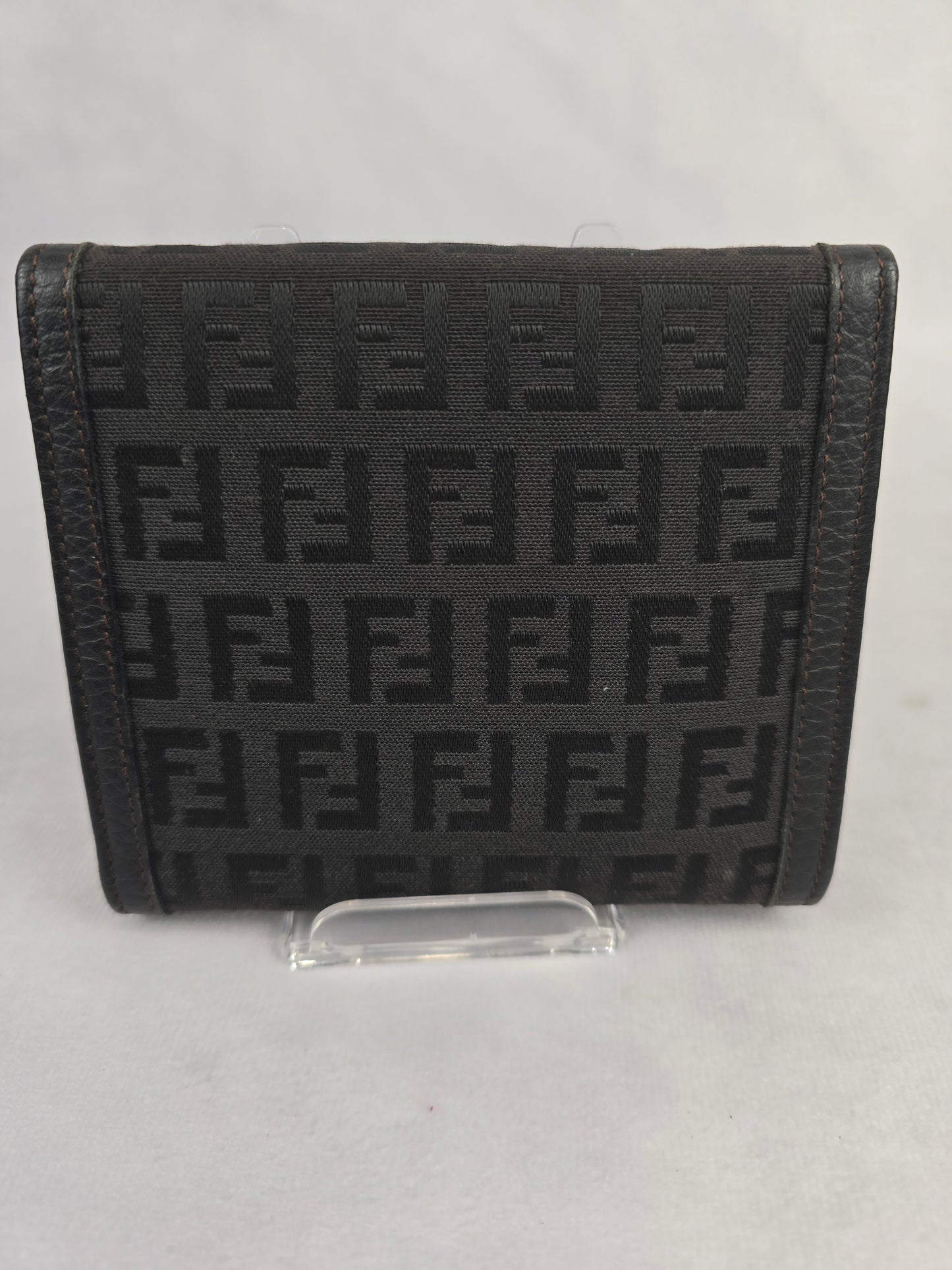 Fendi Vintage Zucca Trifold Wallet in Dark Brown