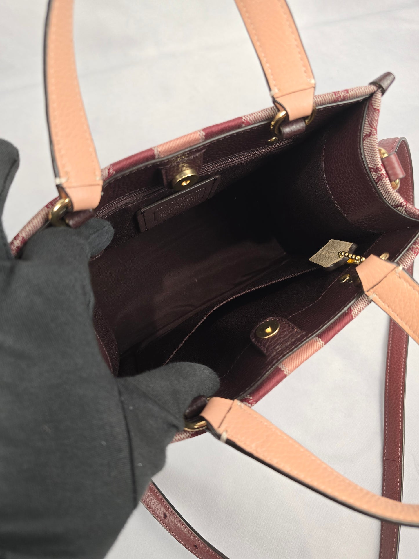 Coach Dempsey Tote 22 In Wine Multi