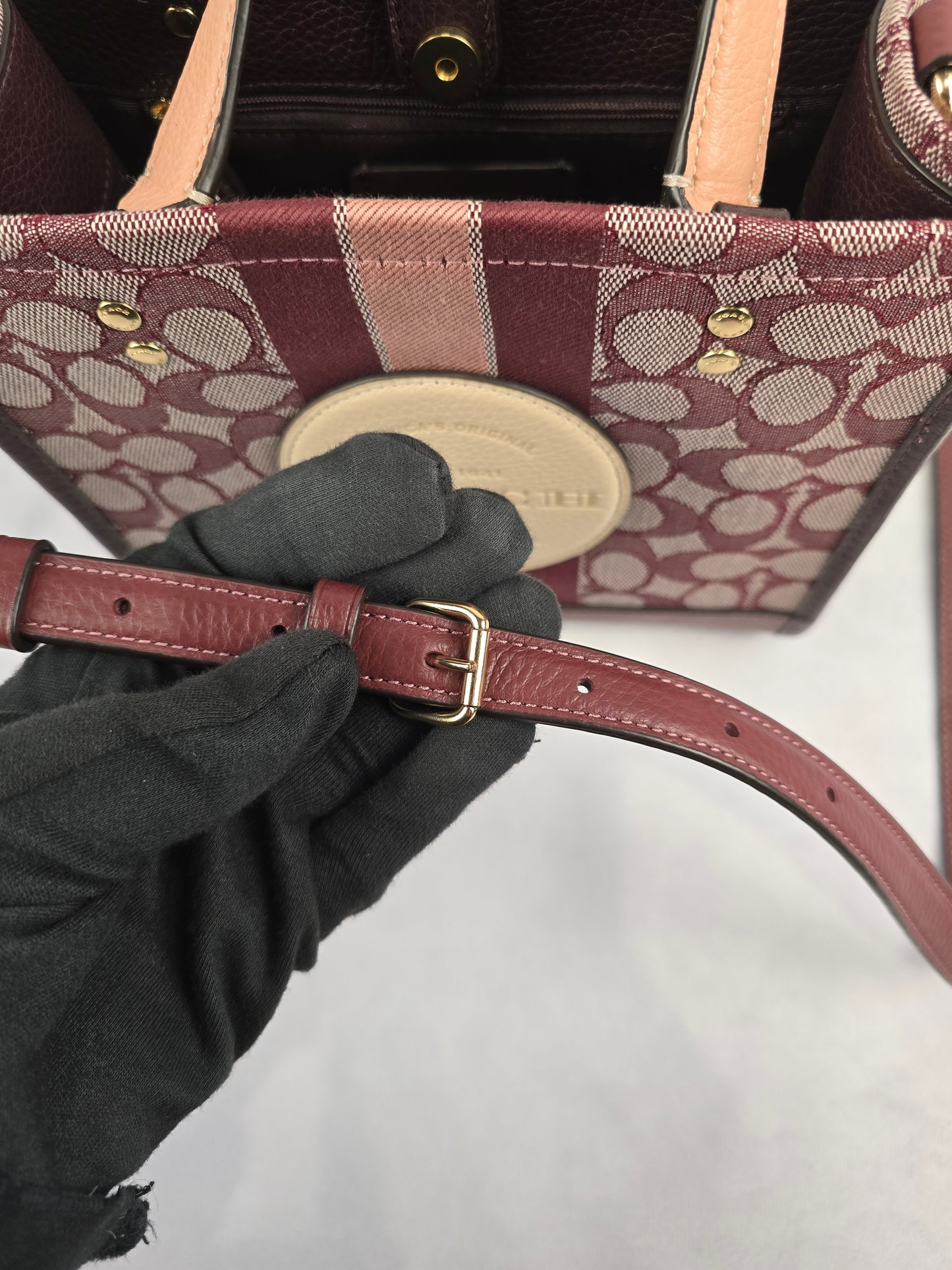 Coach Dempsey Tote 22 In Wine Multi