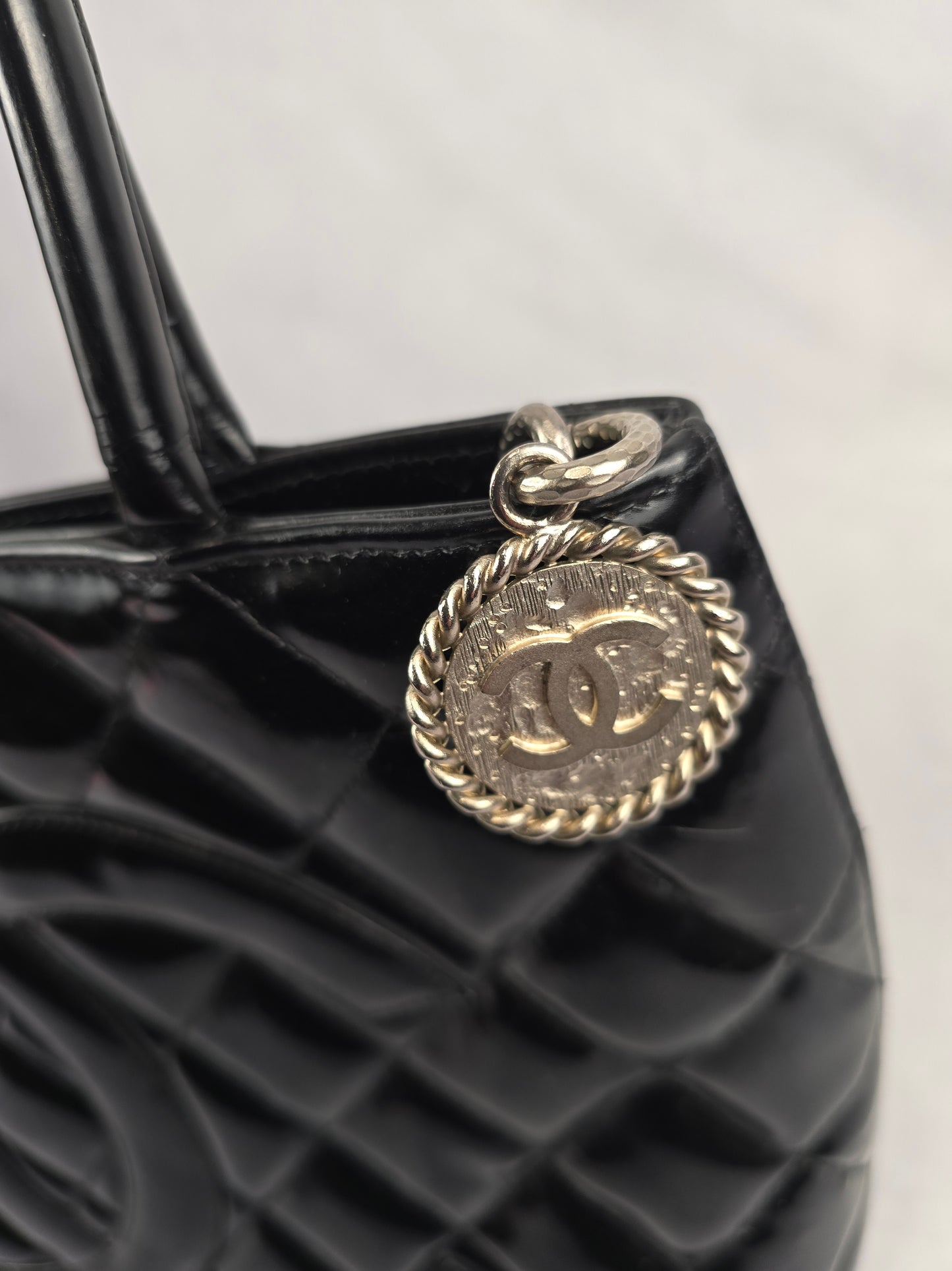 Chanel Medallion Tote in Black Quilted Patent