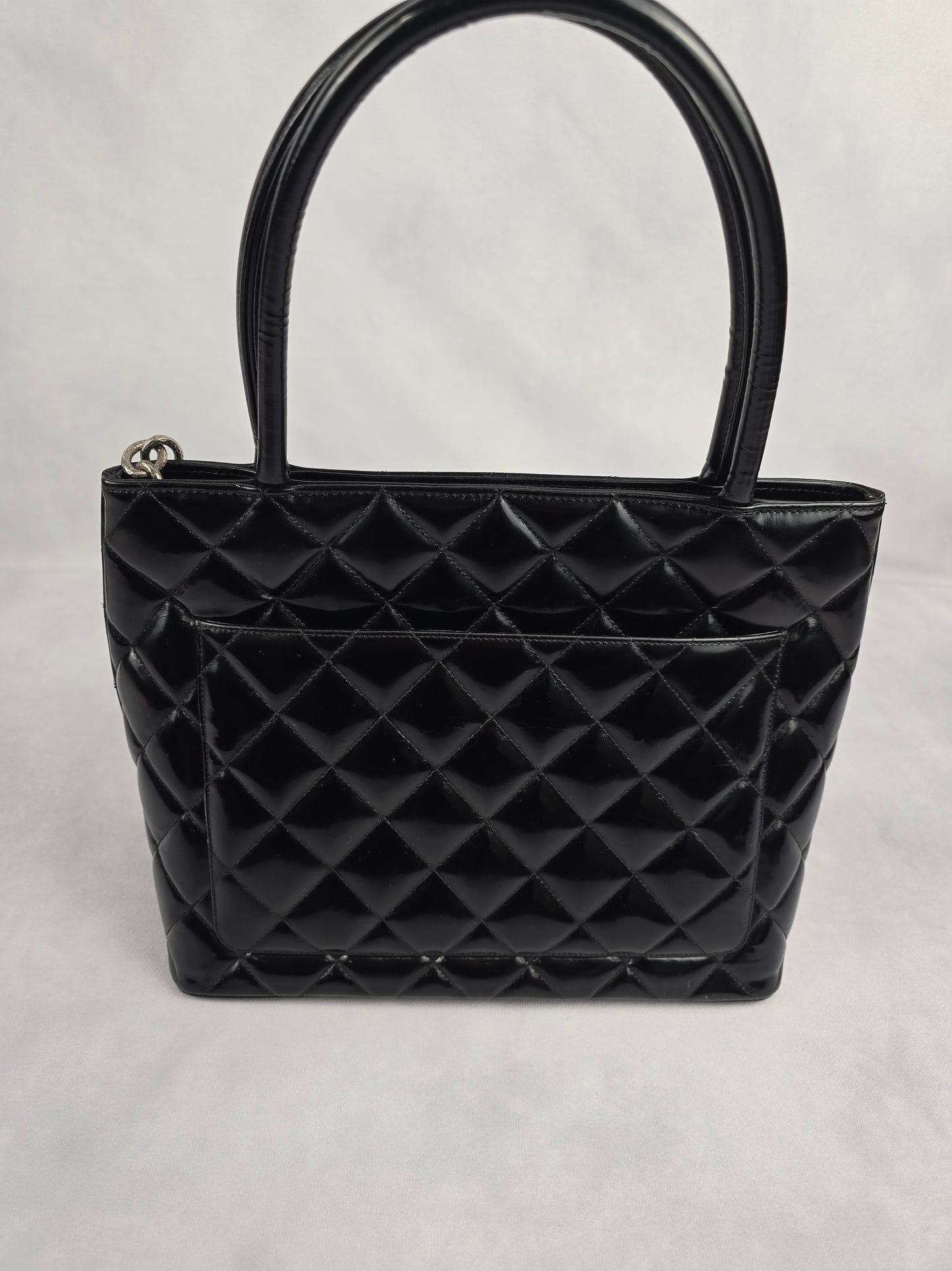 Chanel Medallion Tote in Black Quilted Patent