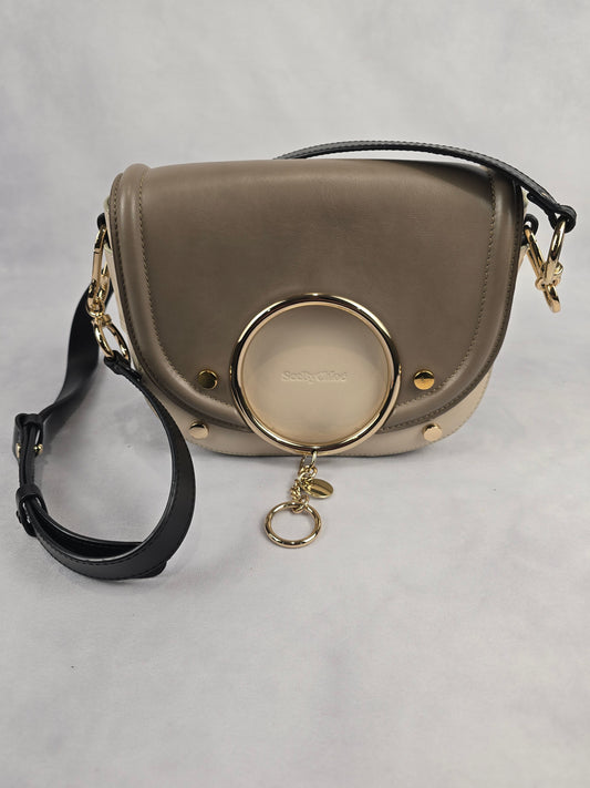 Chloe See by Chloe Mara Color-Block Leather Crossbody in Taupe