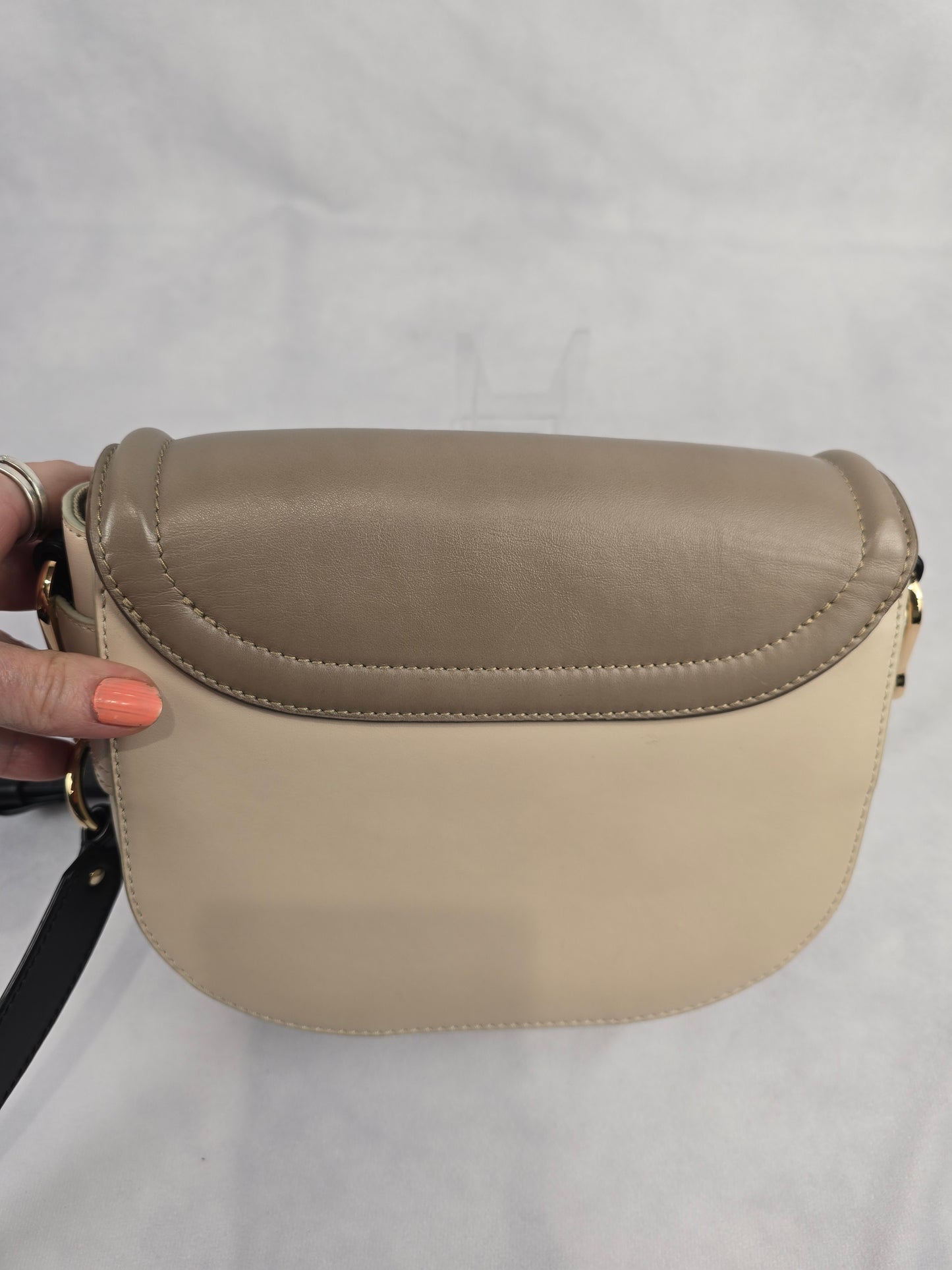 Chloe See by Chloe Mara Color-Block Leather Crossbody in Taupe