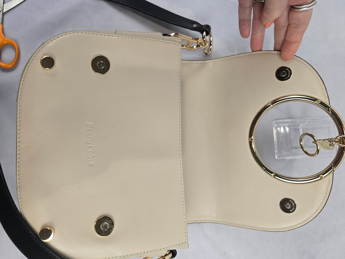 Chloe See by Chloe Mara Color-Block Leather Crossbody in Taupe