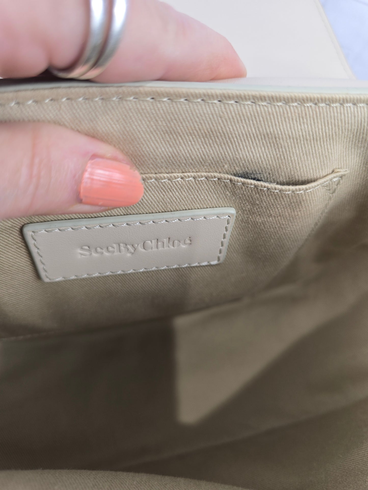 Chloe See by Chloe Mara Color-Block Leather Crossbody in Taupe