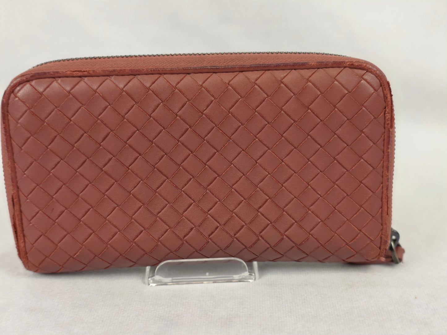 Bottega Veneta Intrecciato Leather Zip Around Long Wallet - Rust Brown / Terracotta