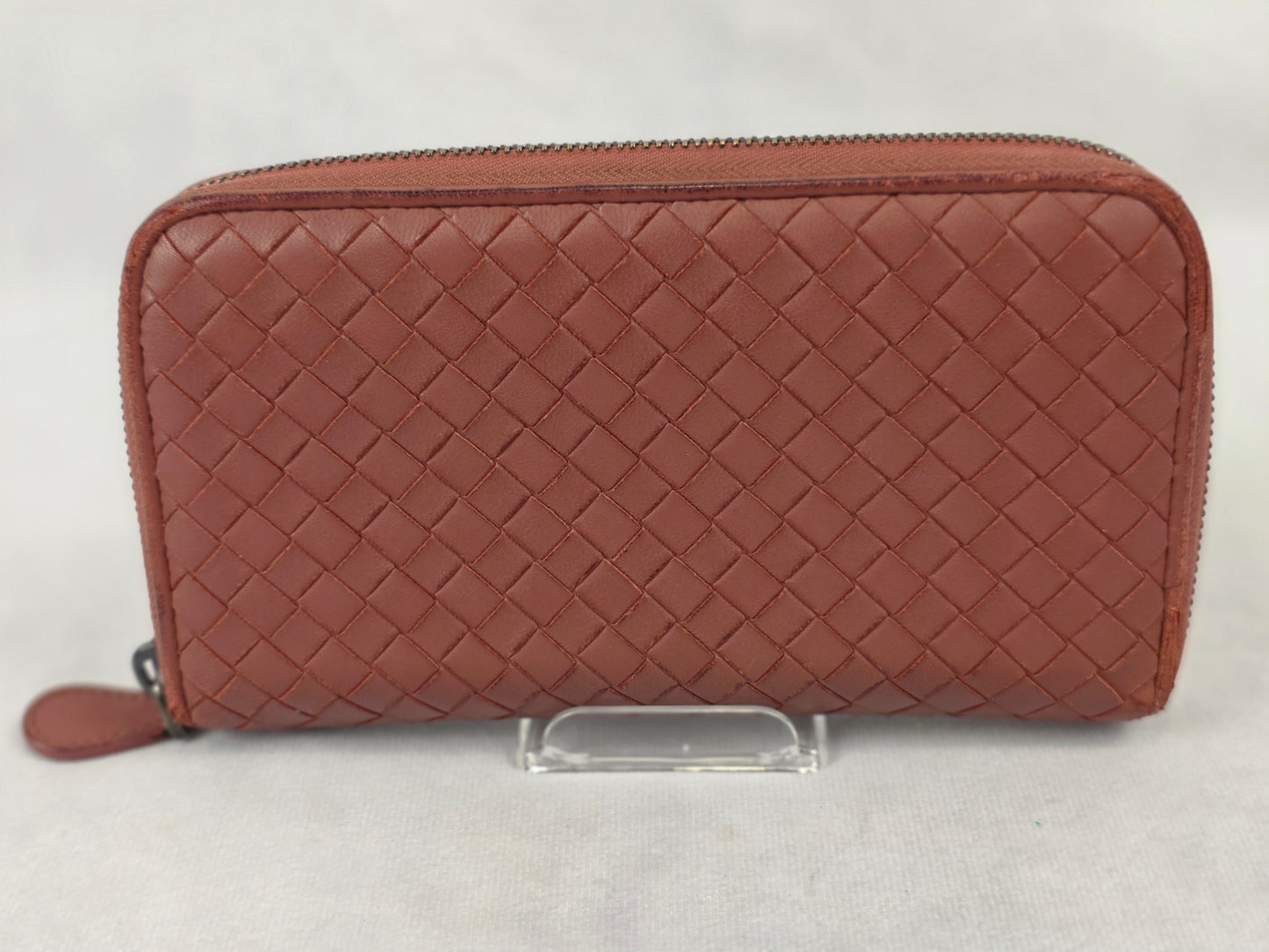 Bottega Veneta Intrecciato Leather Zip Around Long Wallet - Rust Brown / Terracotta
