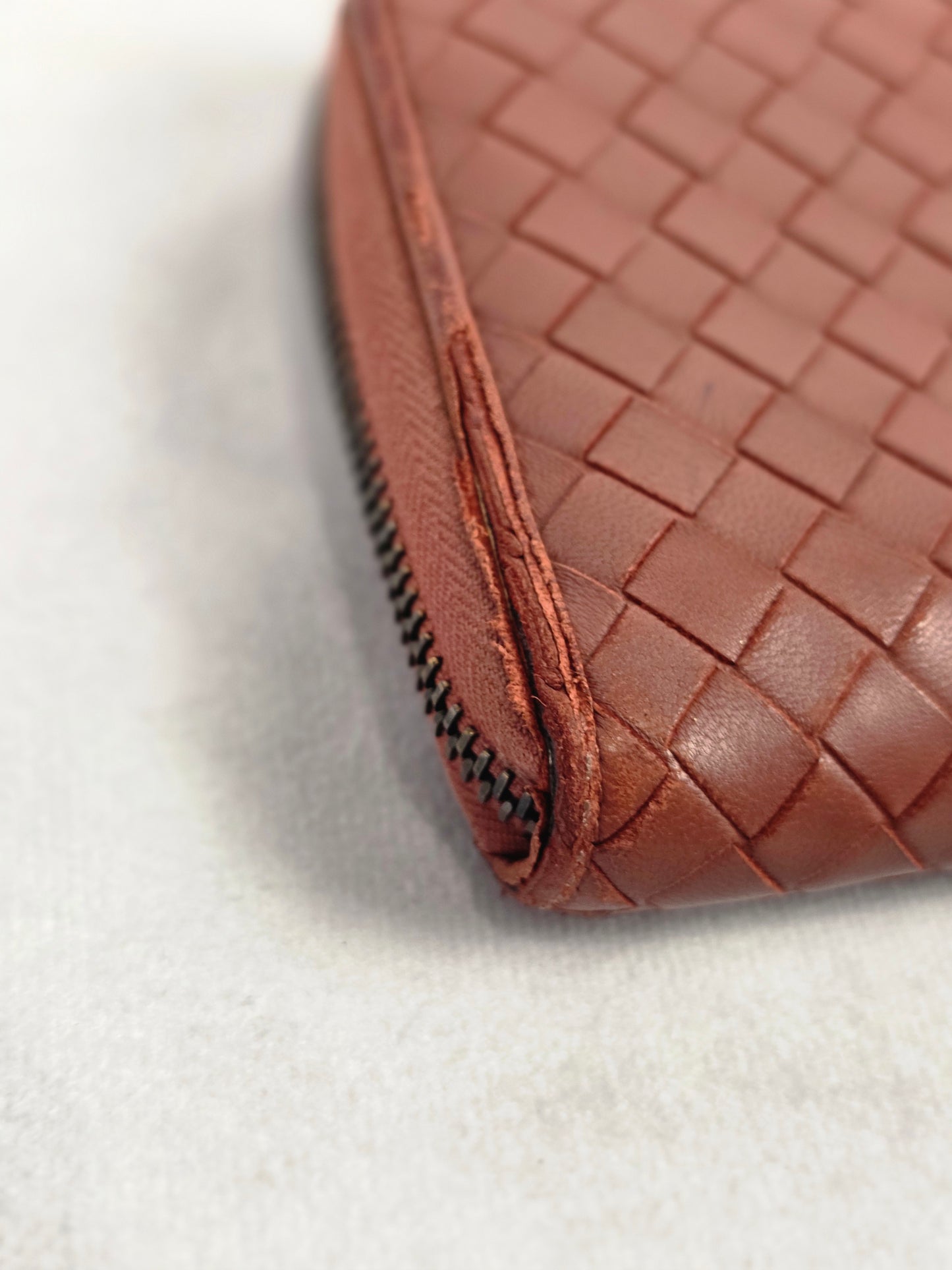 Bottega Veneta Intrecciato Leather Zip Around Long Wallet - Rust Brown / Terracotta