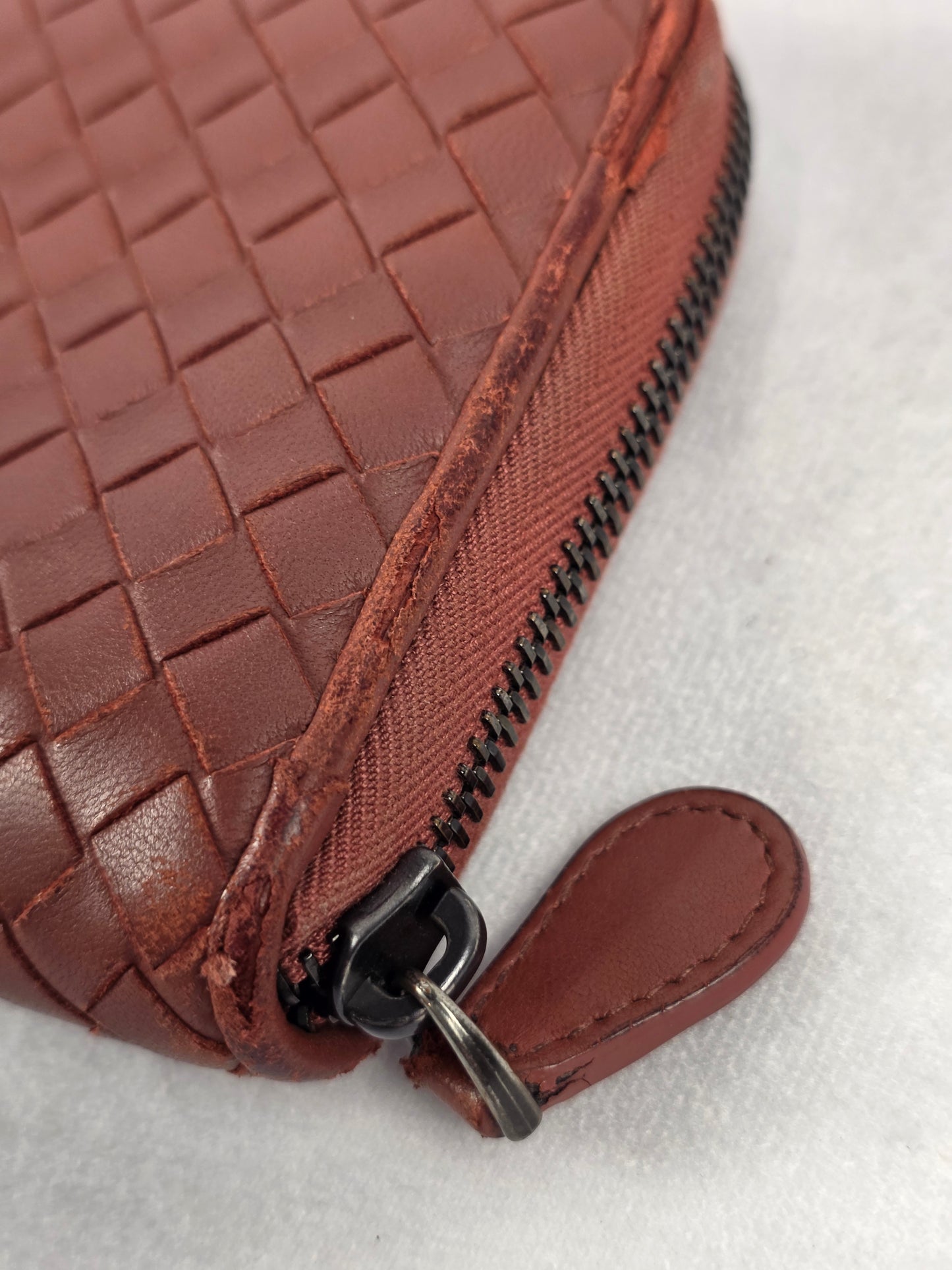 Bottega Veneta Intrecciato Leather Zip Around Long Wallet - Rust Brown / Terracotta