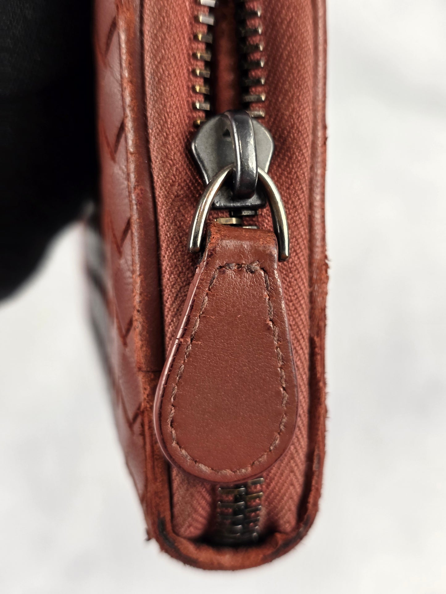 Bottega Veneta Intrecciato Leather Zip Around Long Wallet - Rust Brown / Terracotta