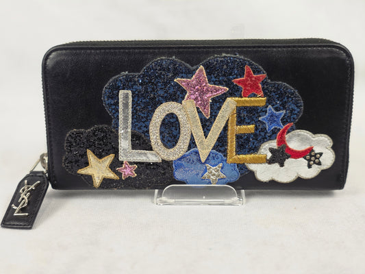 Saint Laurent Rive Gauche "Love Patch" Leather Zip-Around Wallet