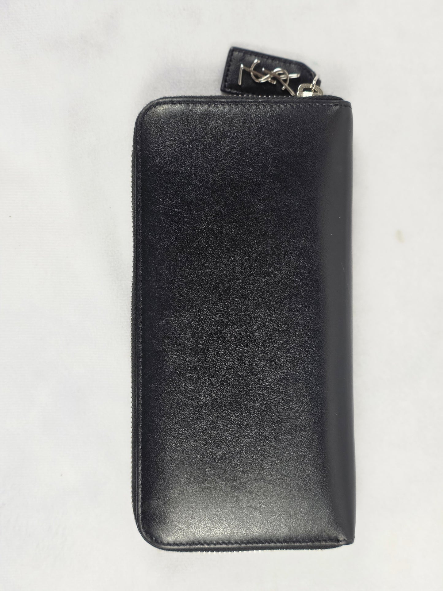 Saint Laurent YSL Rive Gauche Love Patchwork Zip Long Wallet Black Leather
