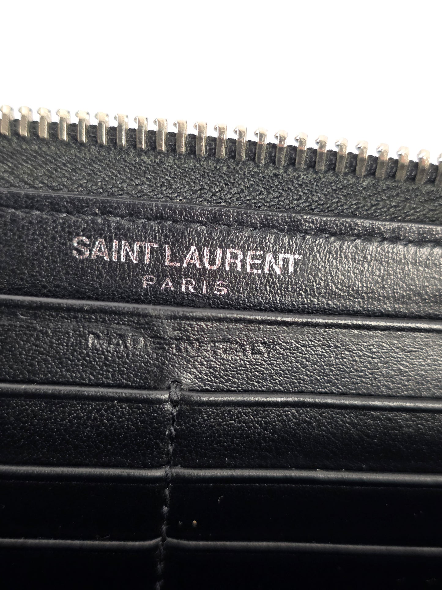 Saint Laurent YSL Rive Gauche Love Patchwork Zip Long Wallet Black Leather