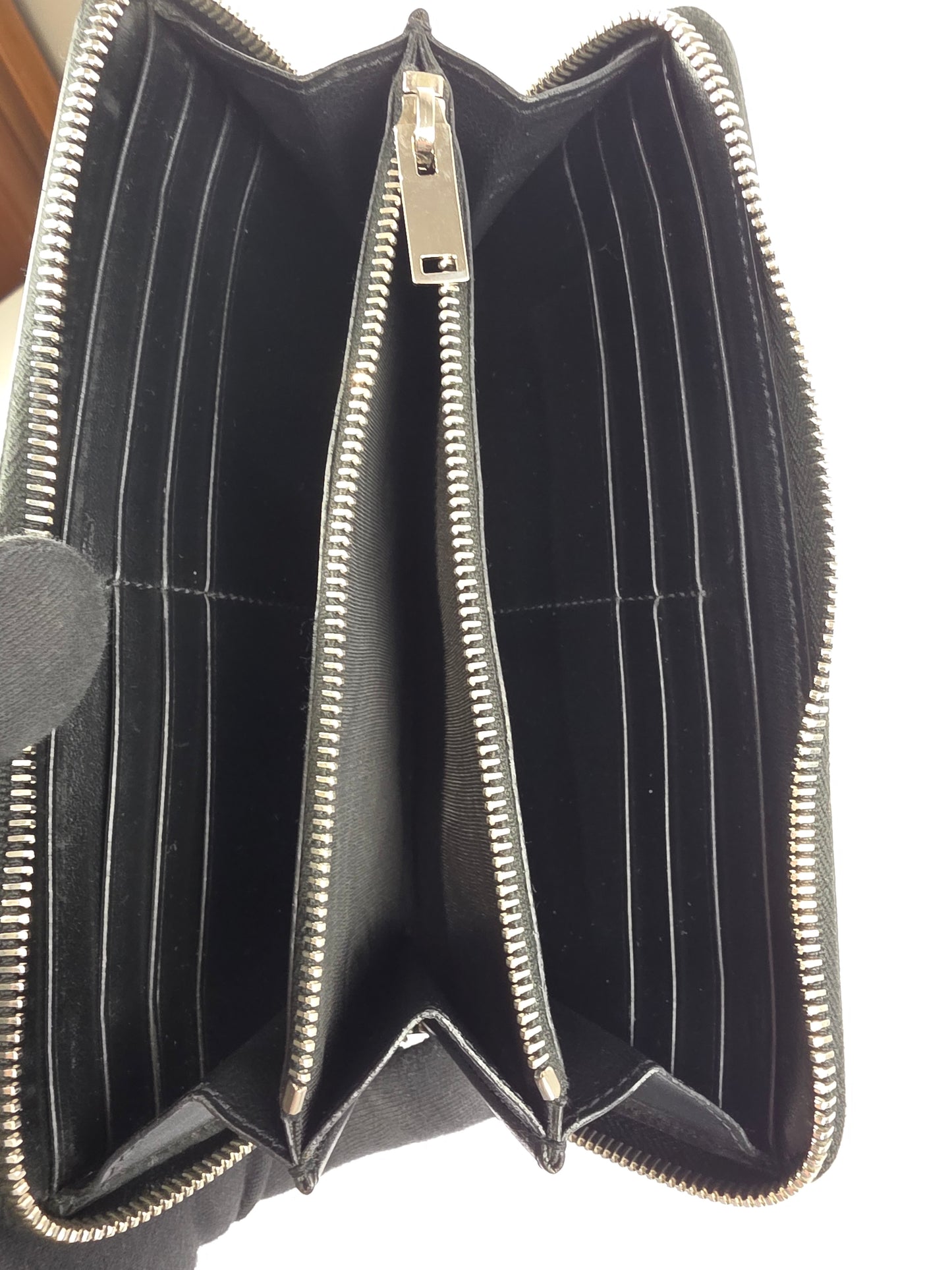 Saint Laurent YSL Rive Gauche Love Patchwork Zip Long Wallet Black Leather
