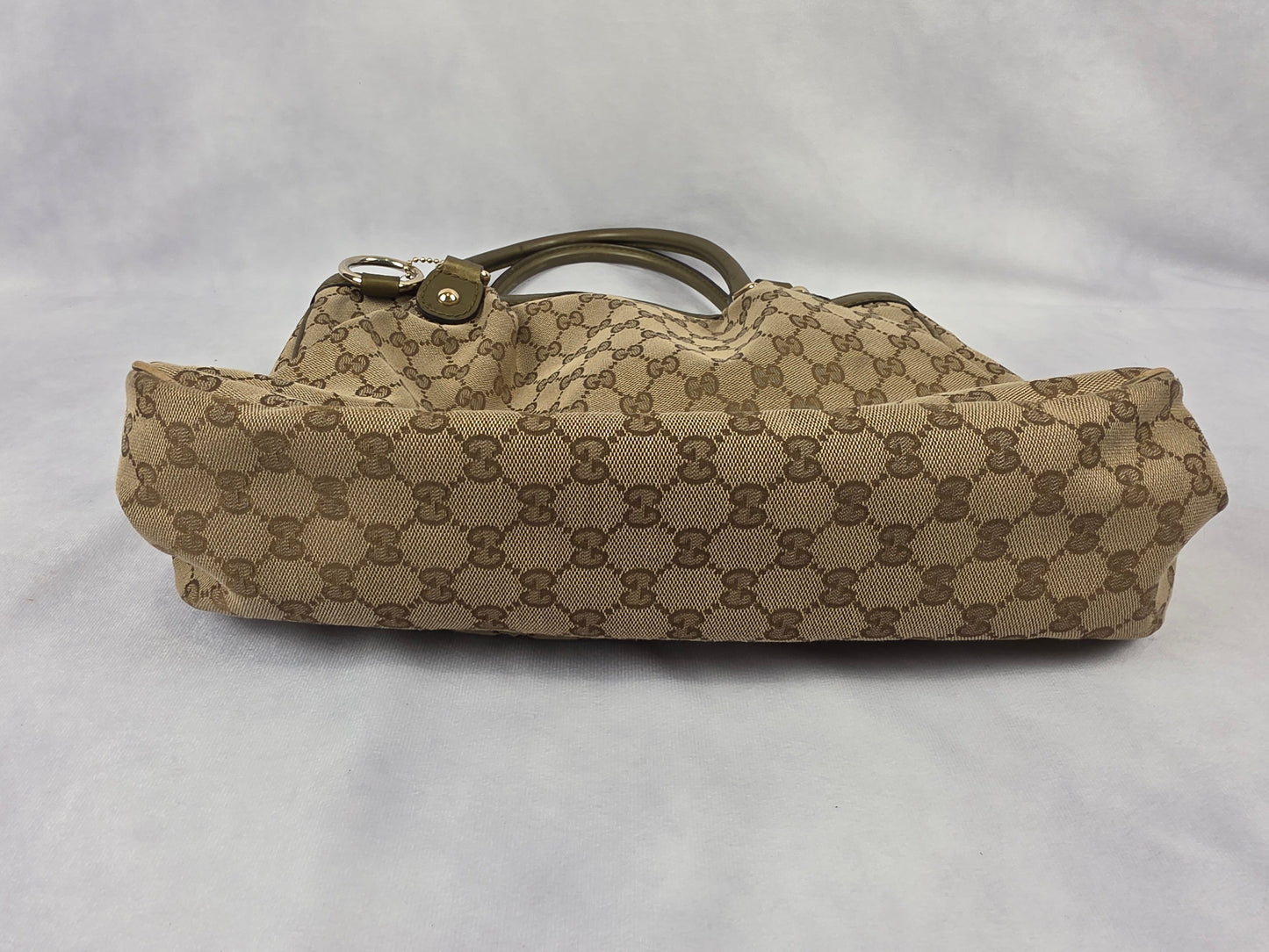 Gucci Medium Sukey Tote Bag with GG canvas & metallic green leather trim - PROJECT BAG