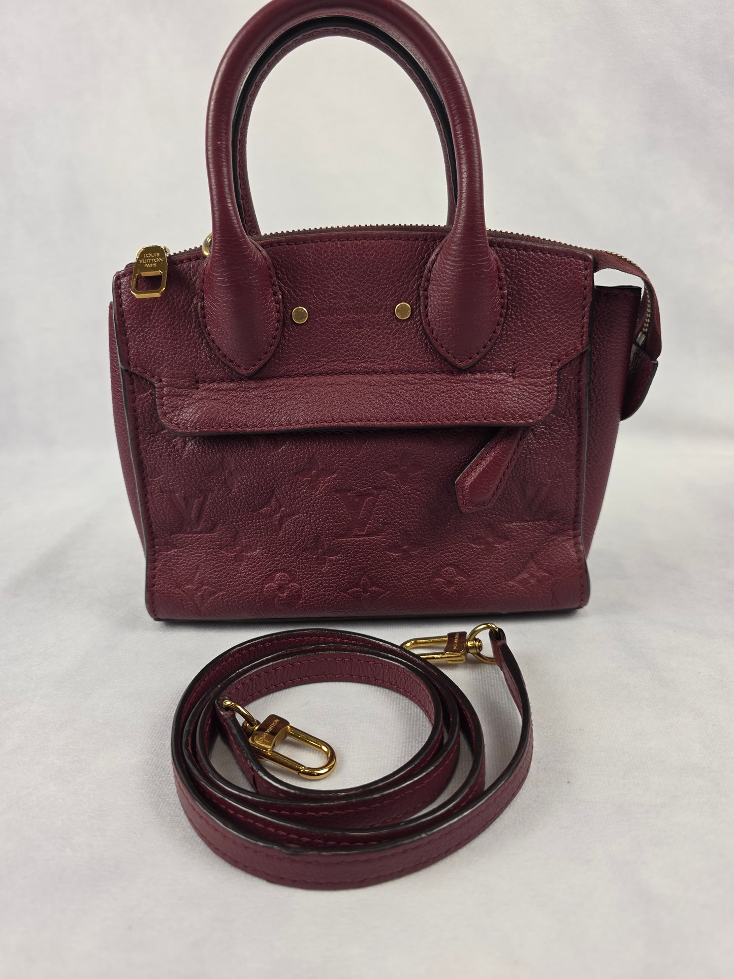 Louis Vuitton Monogram Empreinte Pont Neuf Mini Bag Burgundy Leather