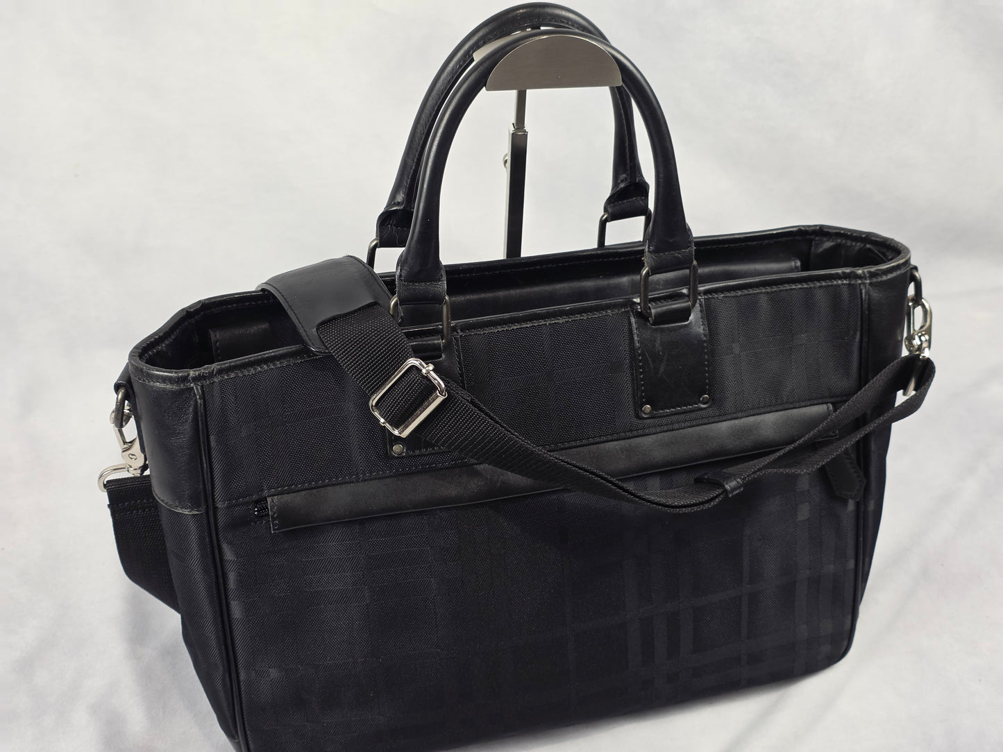 Burberry Nova Check 2-Way Shoulder Tote Bag – Black Canvas & Leather