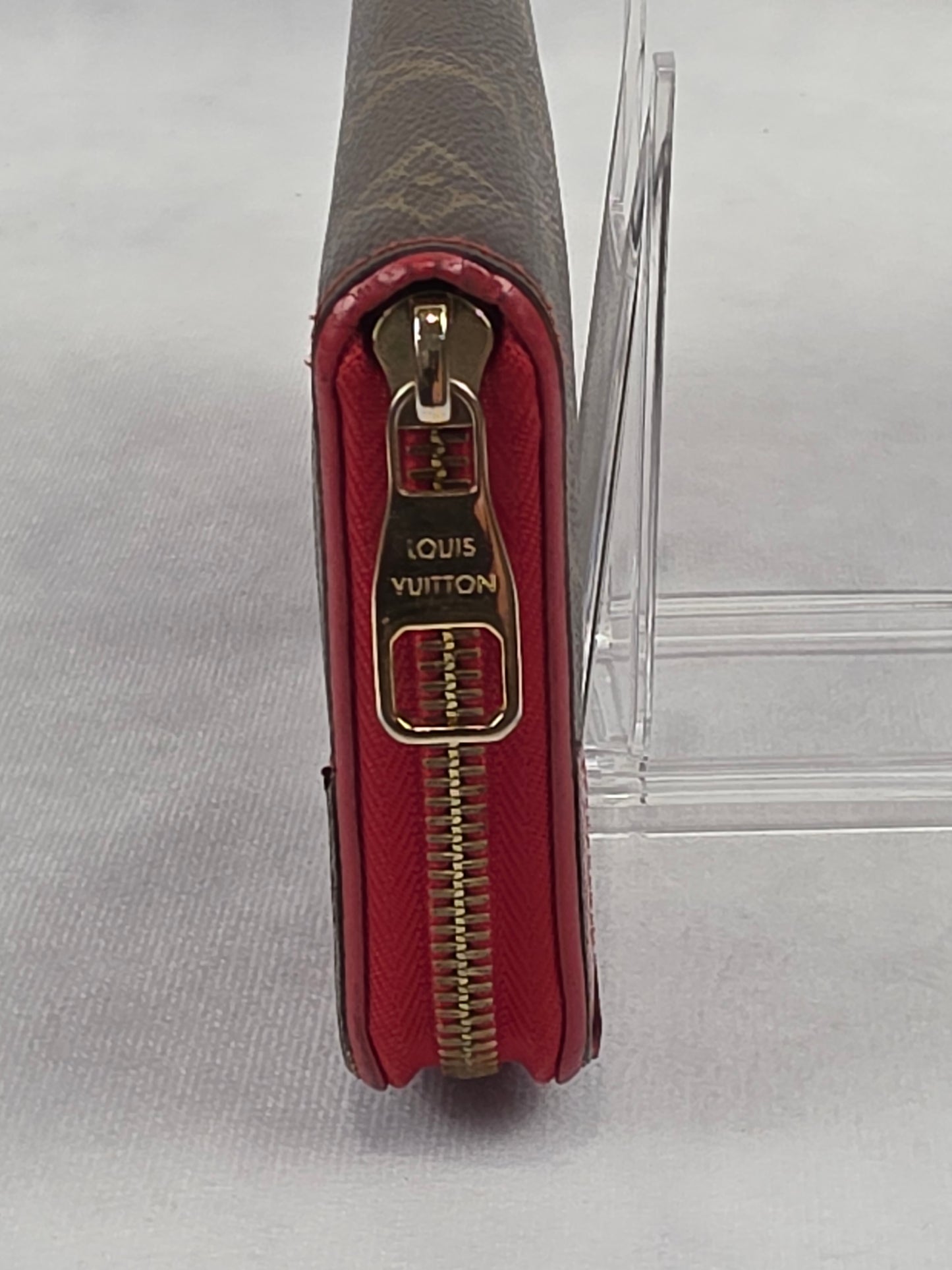 Louis Vuitton Brown Monogram Zippy Retiro Wallet – Red Leather Accents