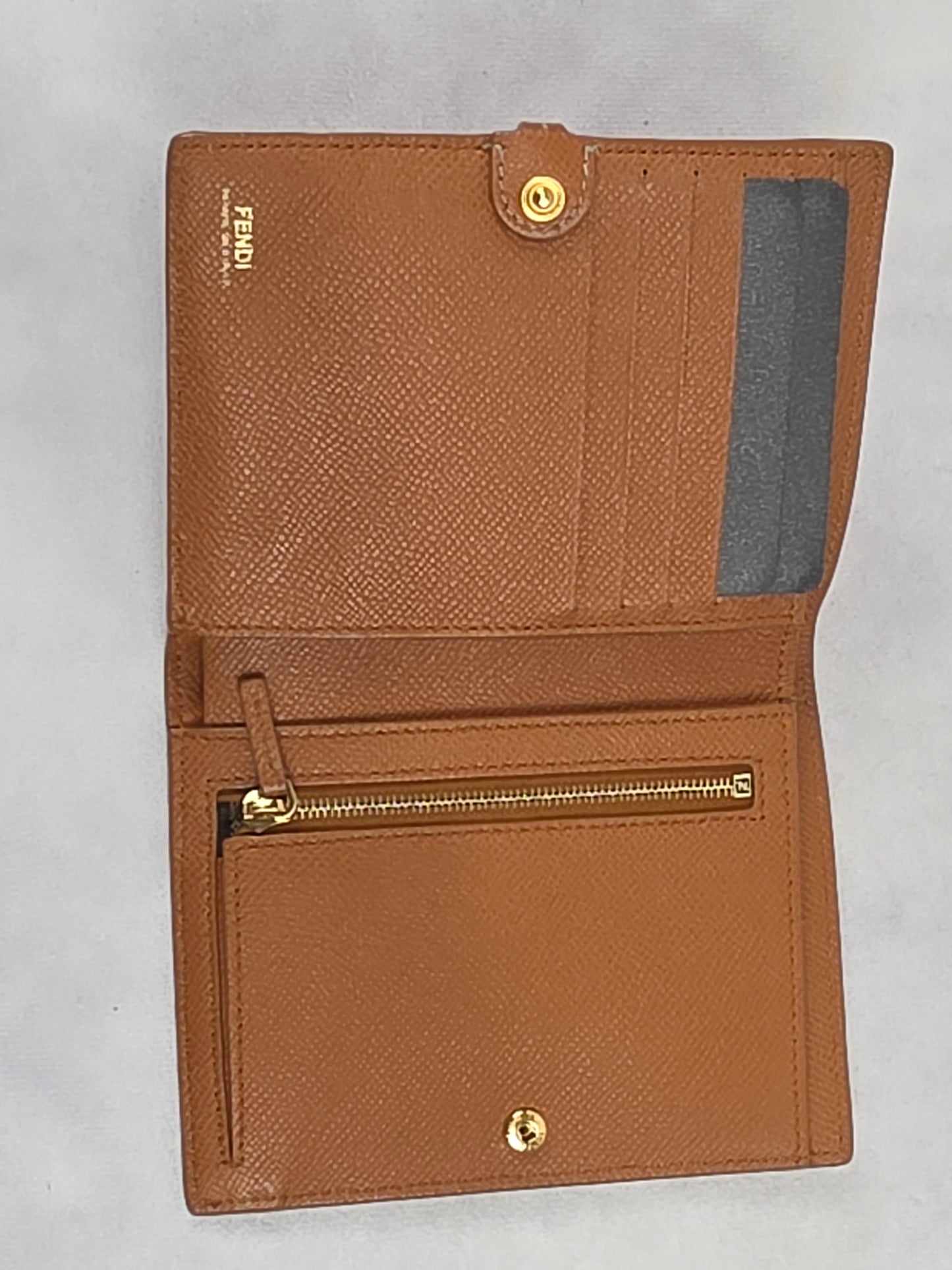 Authentic Fendi Textured Leather Medium Compact Wallet with Box & Dust Bag