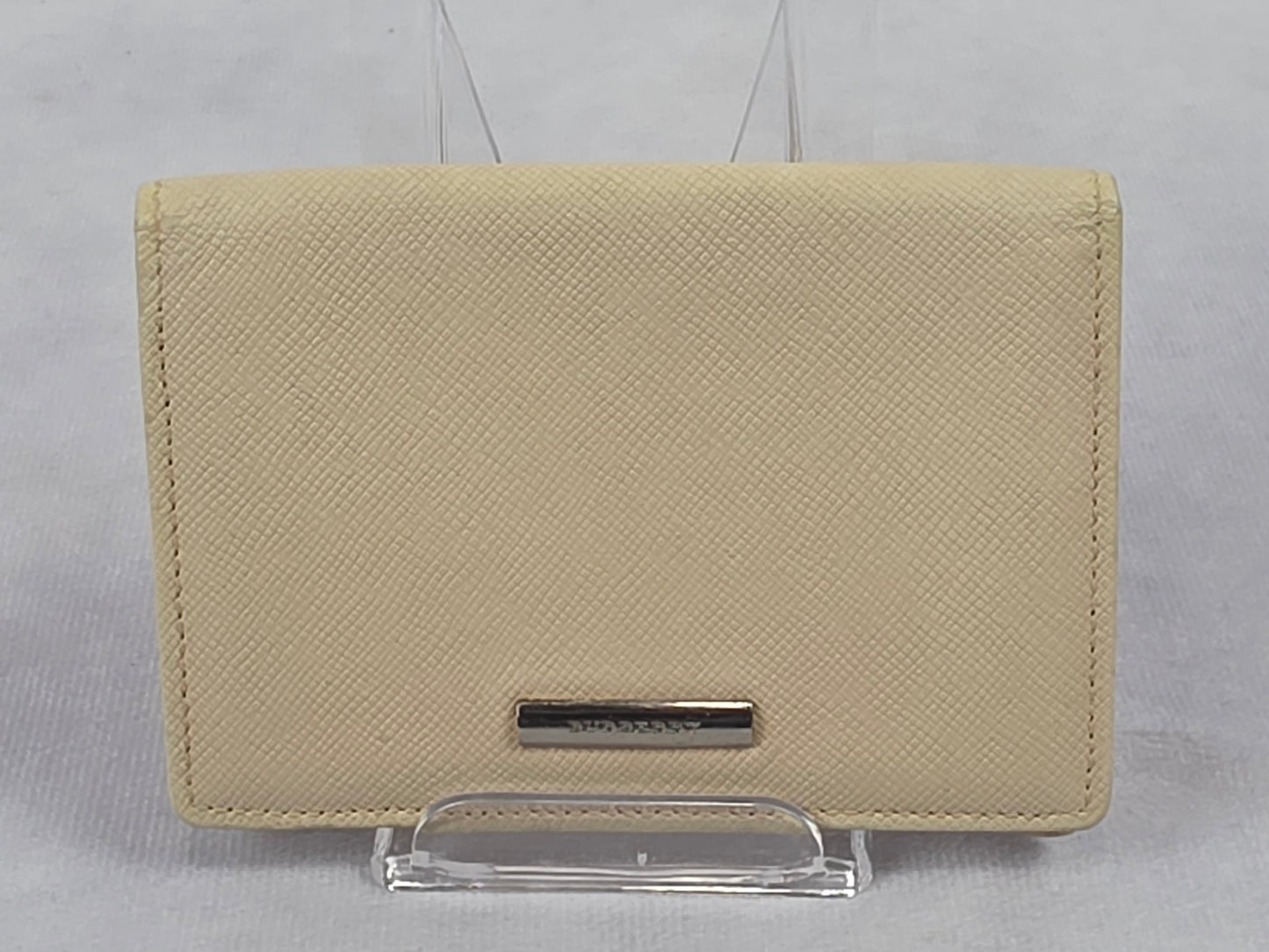 Burberry Beige Saffiano Leather Bifold Card Holder Wallet Minimalist