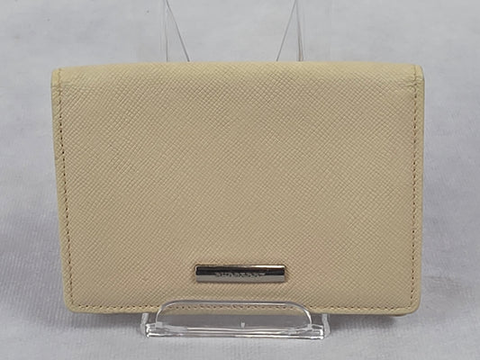 Burberry Beige Saffiano Leather Bifold Card Holder Wallet Minimalist