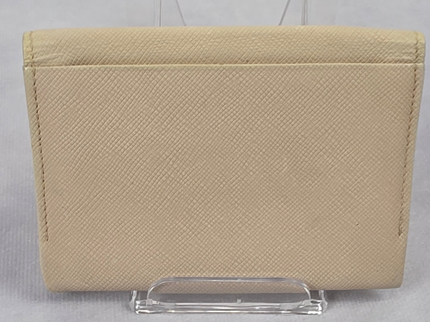 Burberry Beige Saffiano Leather Bifold Card Holder Wallet Minimalist