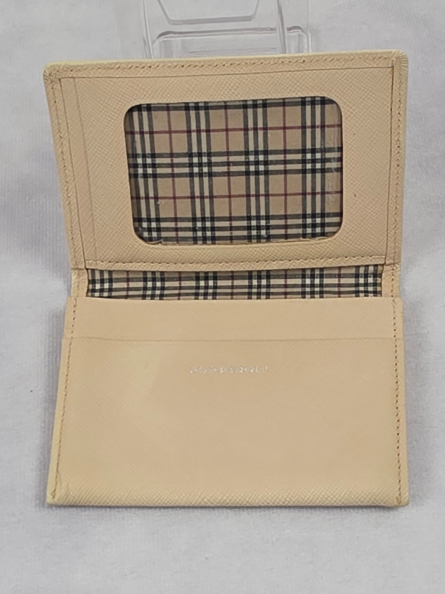 Burberry Beige Saffiano Leather Bifold Card Holder Wallet Minimalist